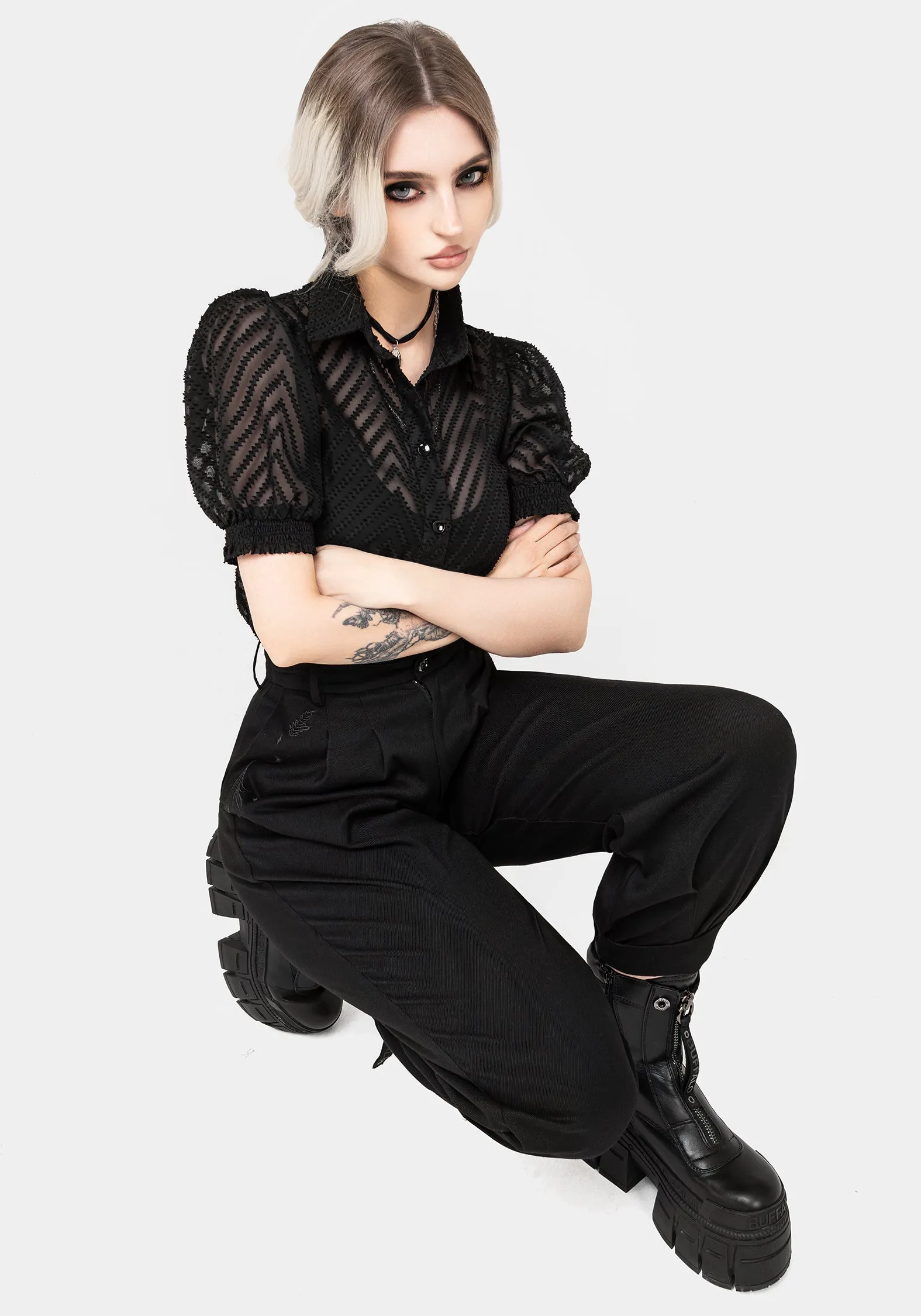 Bohemian vibe Reinforced Pockets Dianne Embroidered Balloon Trousers - Black