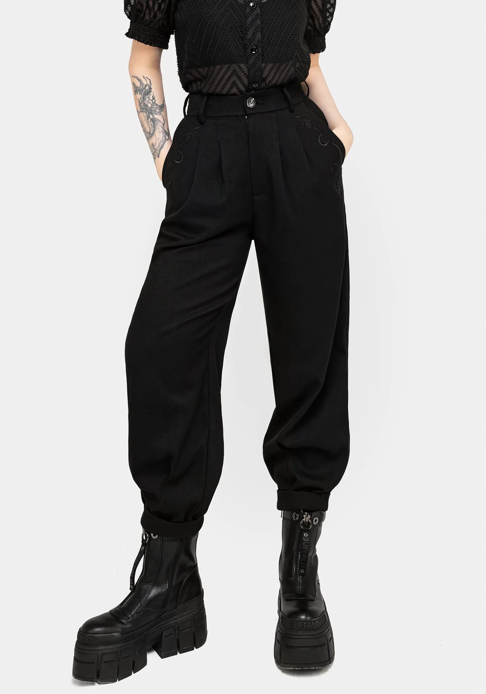 Breezy Fit Style Staple Dianne Embroidered Balloon Trousers - Black