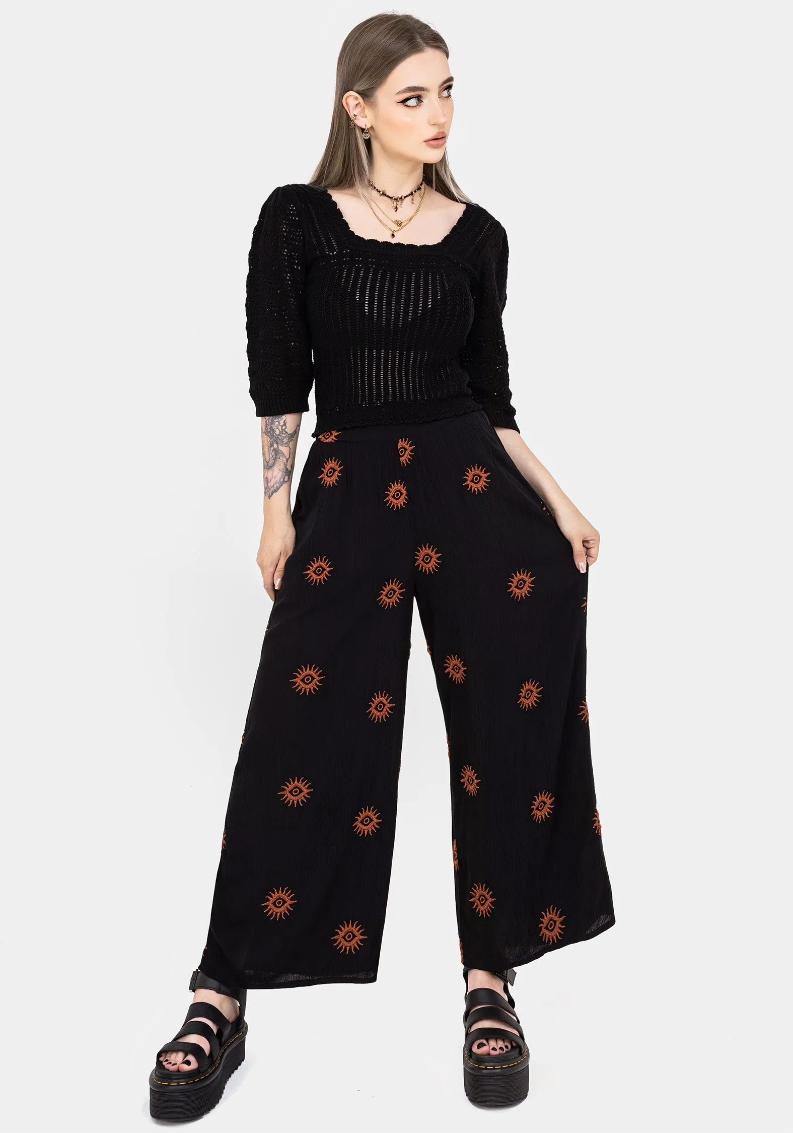 Solstice Embroidered Wide Leg Culotte Reinforced Pockets