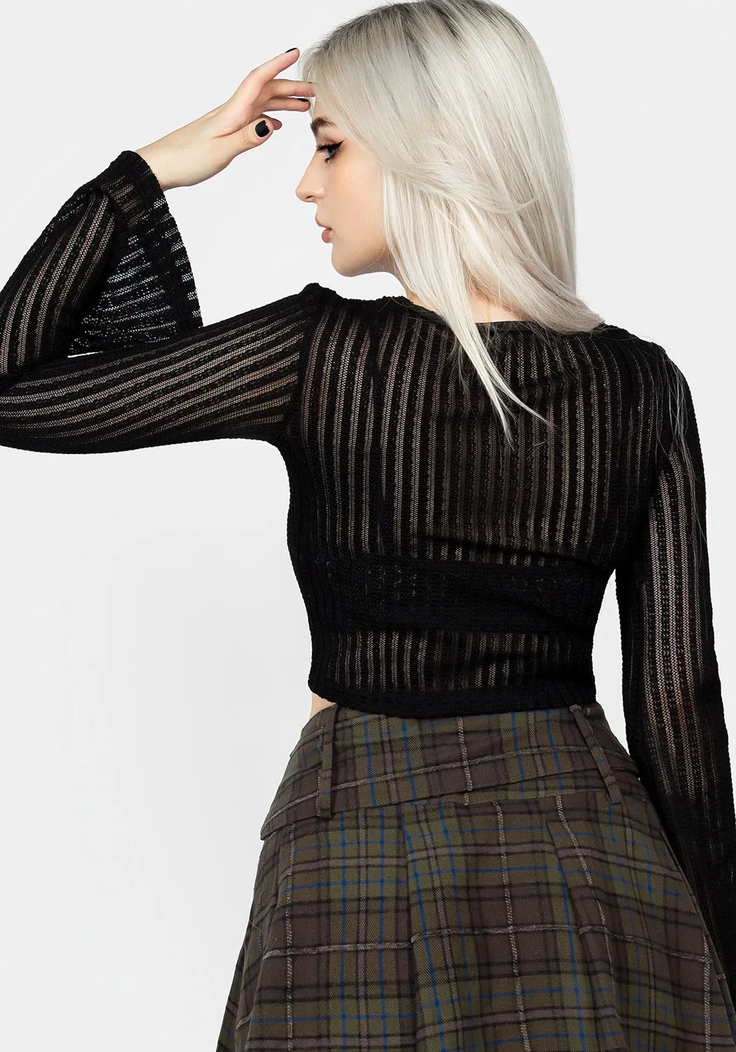 Habundia Flared Sleeve Crop Top Non Slip Shoulder Seams