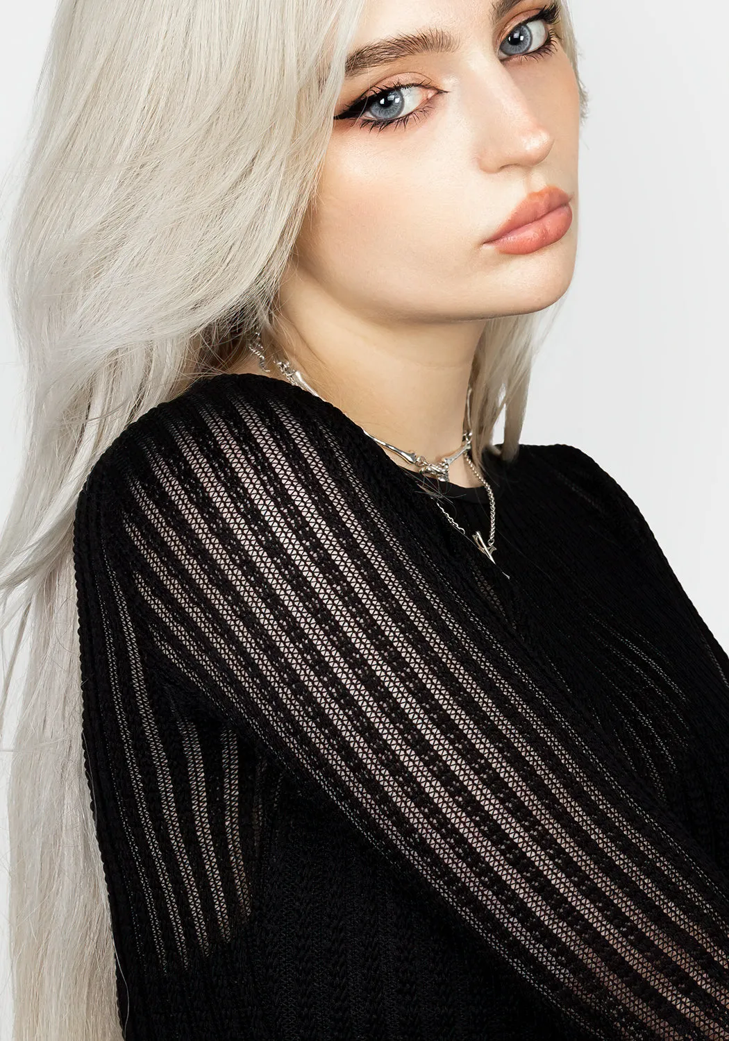 Habundia Flared Sleeve Crop Top Hidden Button Placket