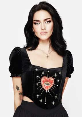 Ingrid Embroidered Applique Corset Top HeatSealed Seams Reflective Logo Detail