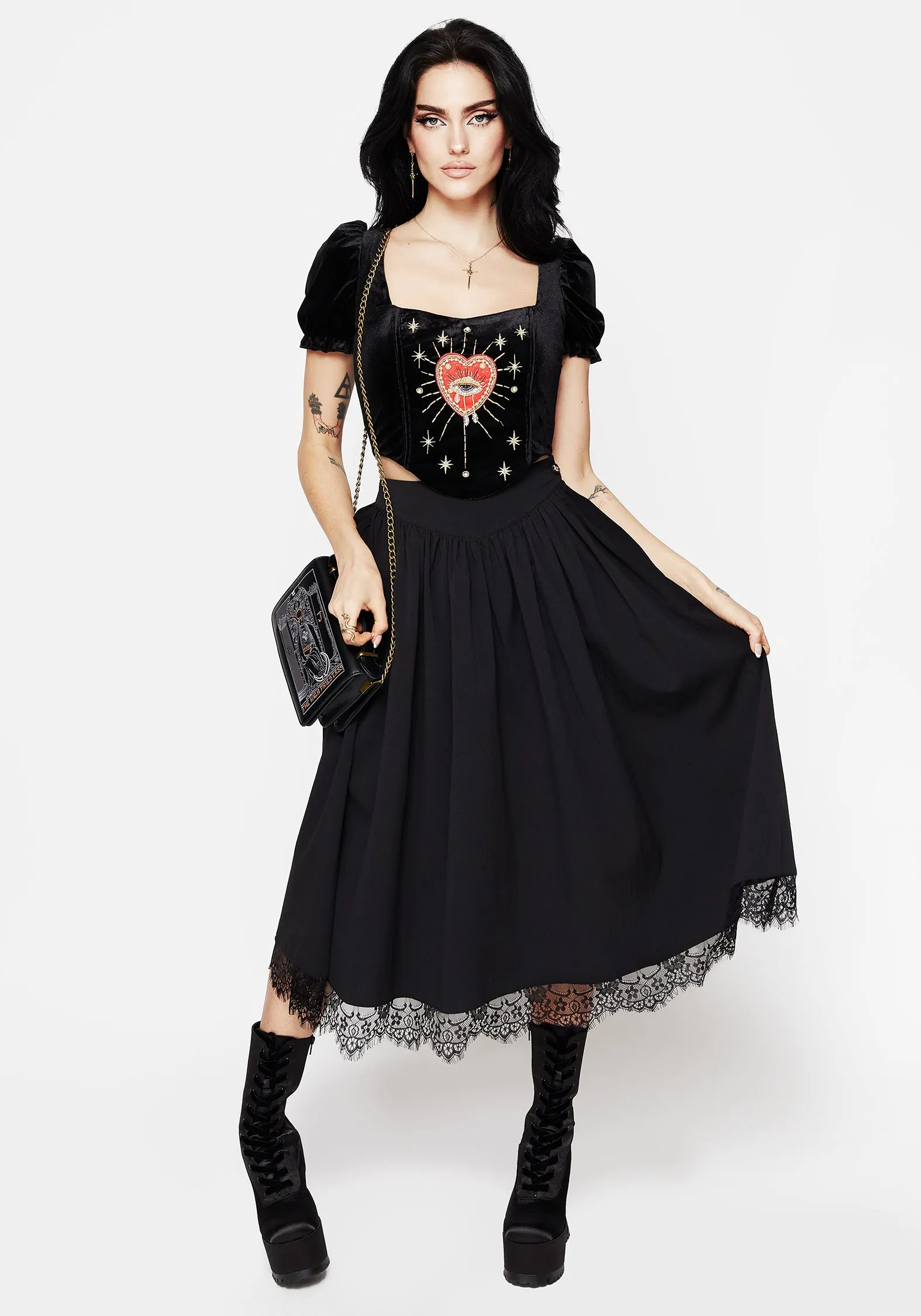 Breathable mesh lining Ingrid Embroidered Applique Corset Top