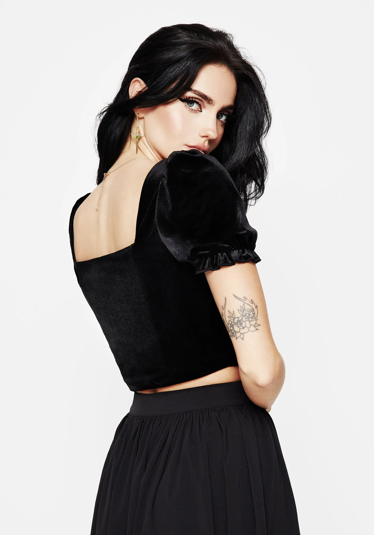 Ingrid Embroidered Applique Corset Top NonFadeFinish Contrast Stitch Accent