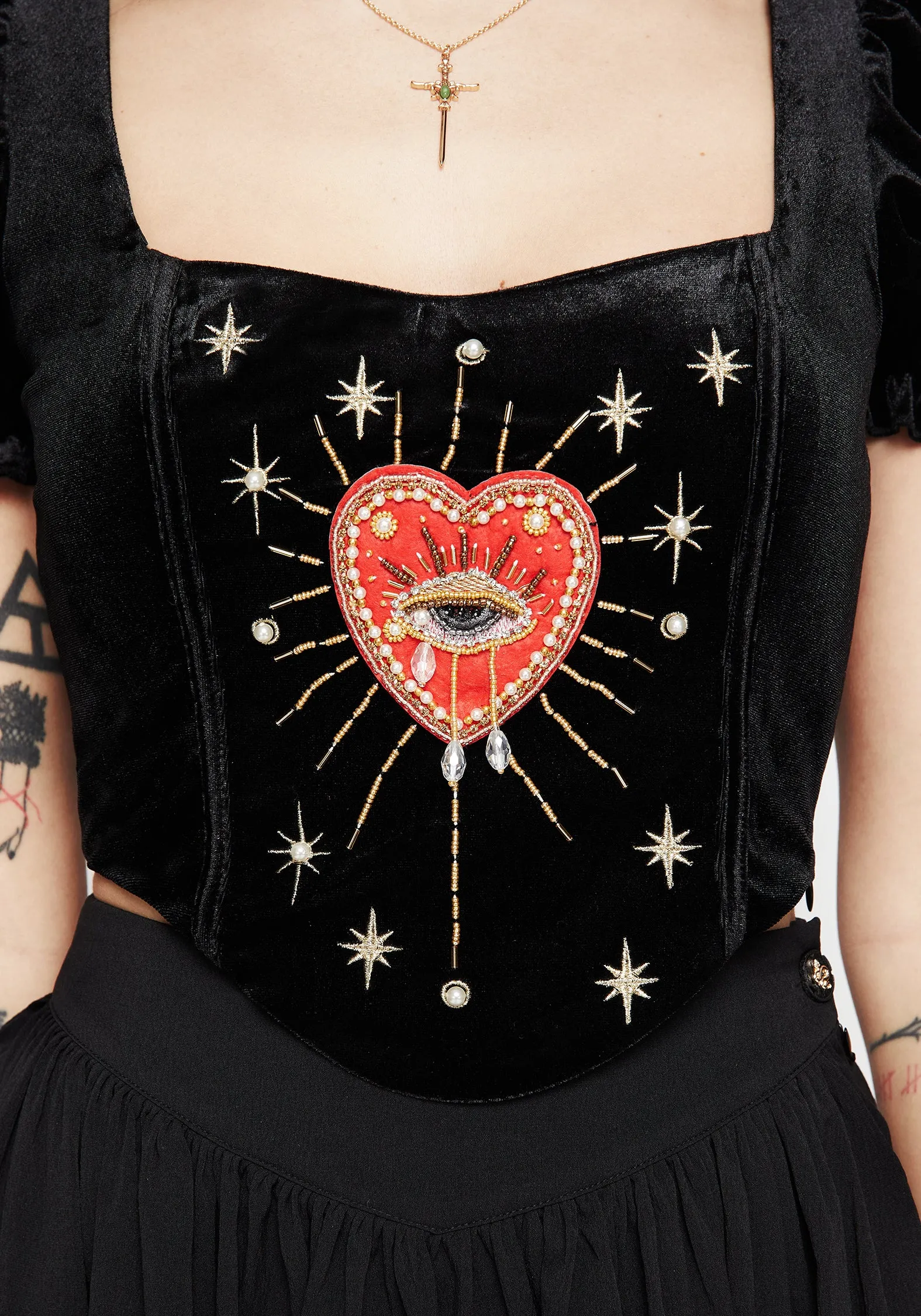 NonIrritating Knit Fabric Technology Ingrid Embroidered Applique Corset Top