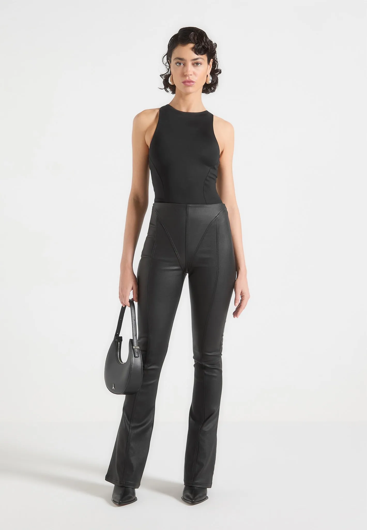 Wax Effect Fit and Flare Leggings - Black Total Ease
