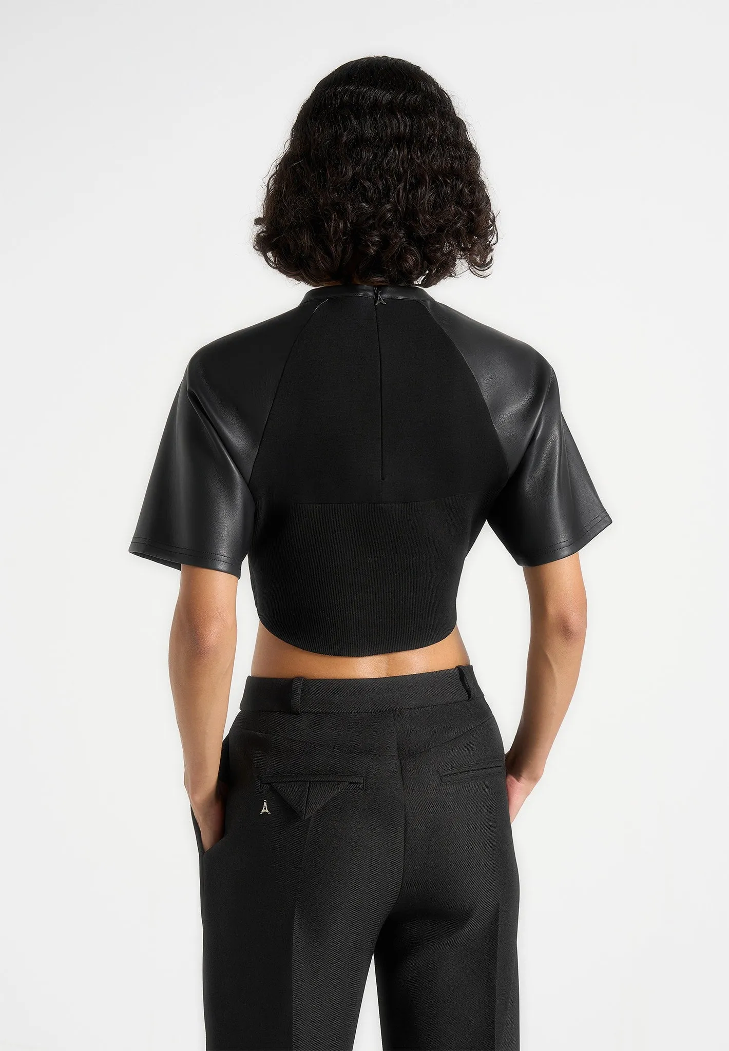 NonRestrictive Cut Juline - Leather Corset T-Shirt - Black