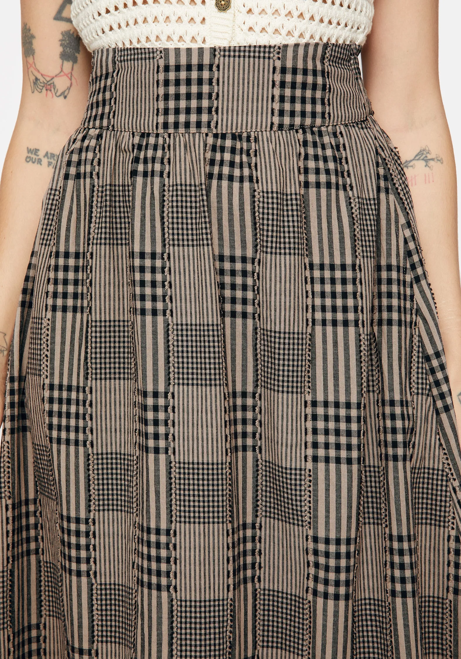 Ventilated Slits Mabel Check Midi Skirt