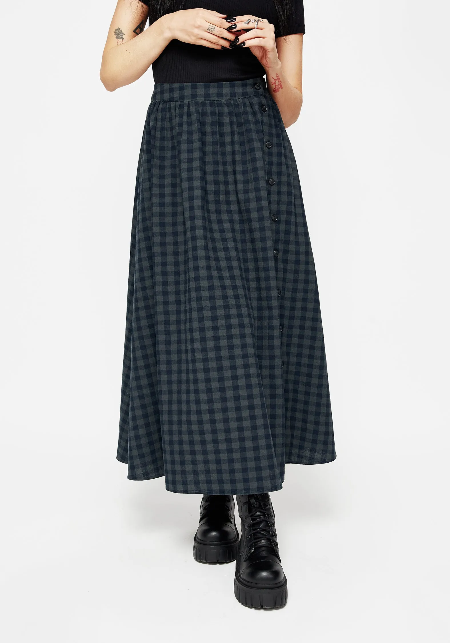 Jeannie Check Cotton Button Up Midaxi Skirt Flexible Durability
