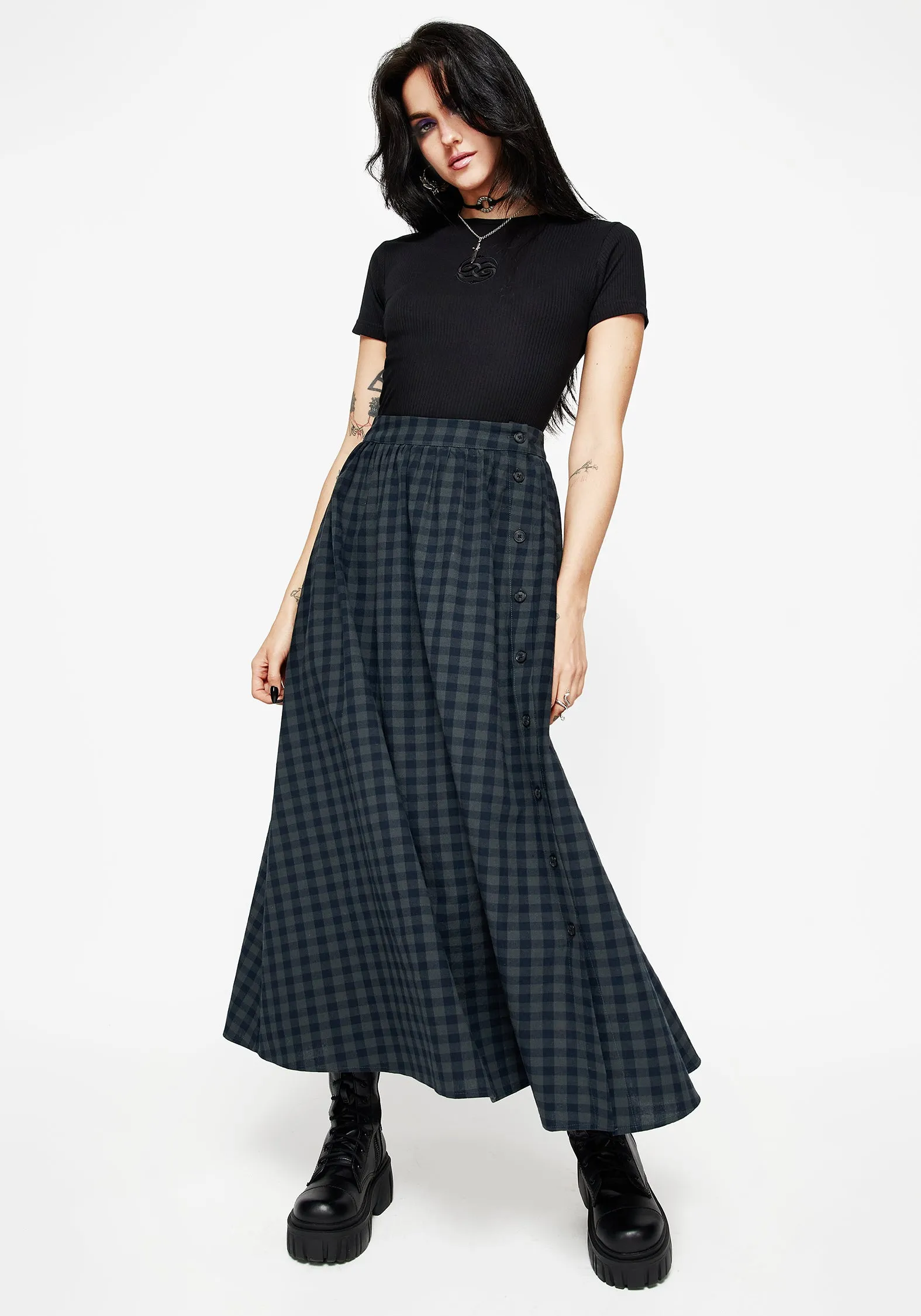 Statement Piece Jeannie Check Cotton Button Up Midaxi Skirt