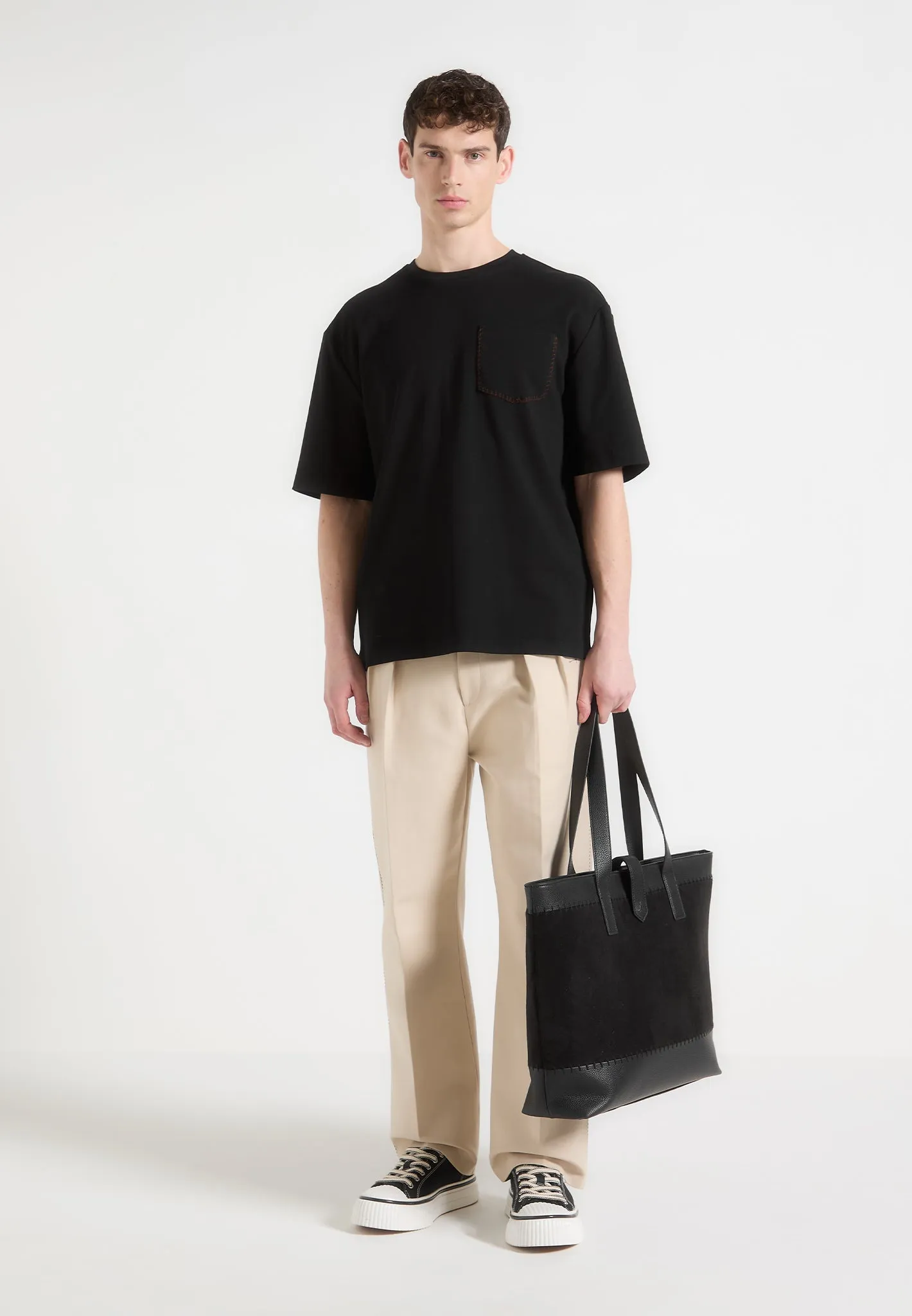 Whipstitch Pocket T-Shirt - Black Coastal Vibes Fitted Design