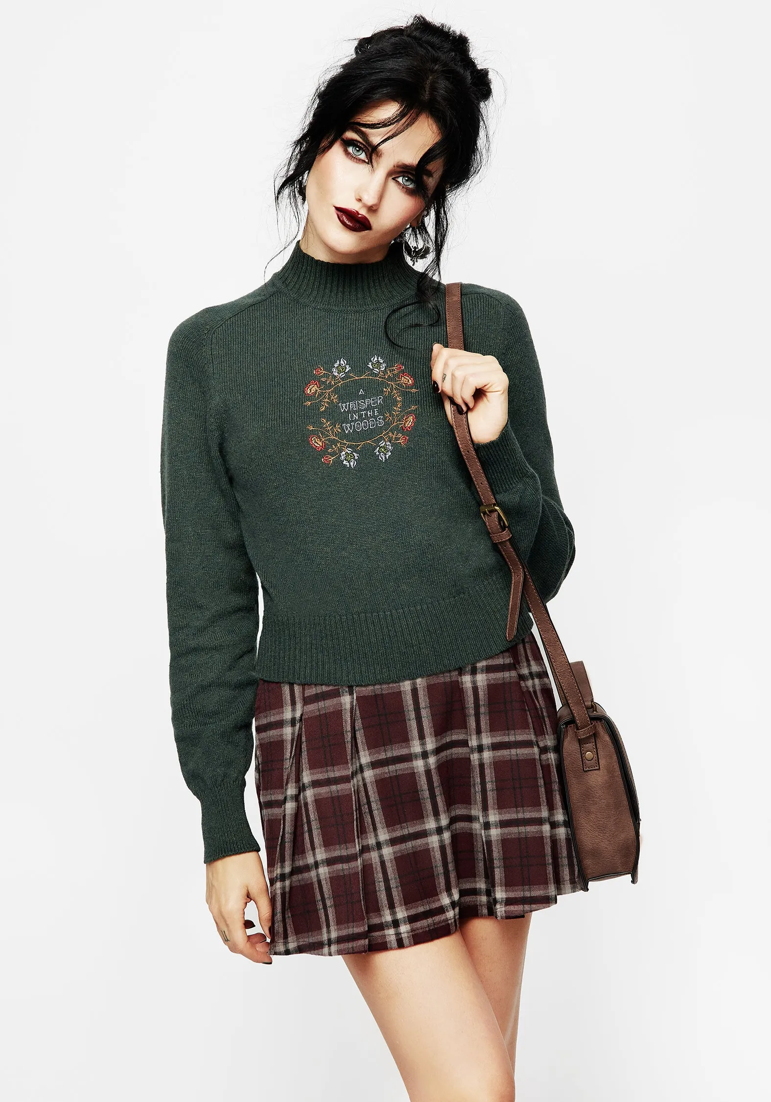 Brushed Inner Layer Whisper Mock Neck Embroidered Knit Jumper