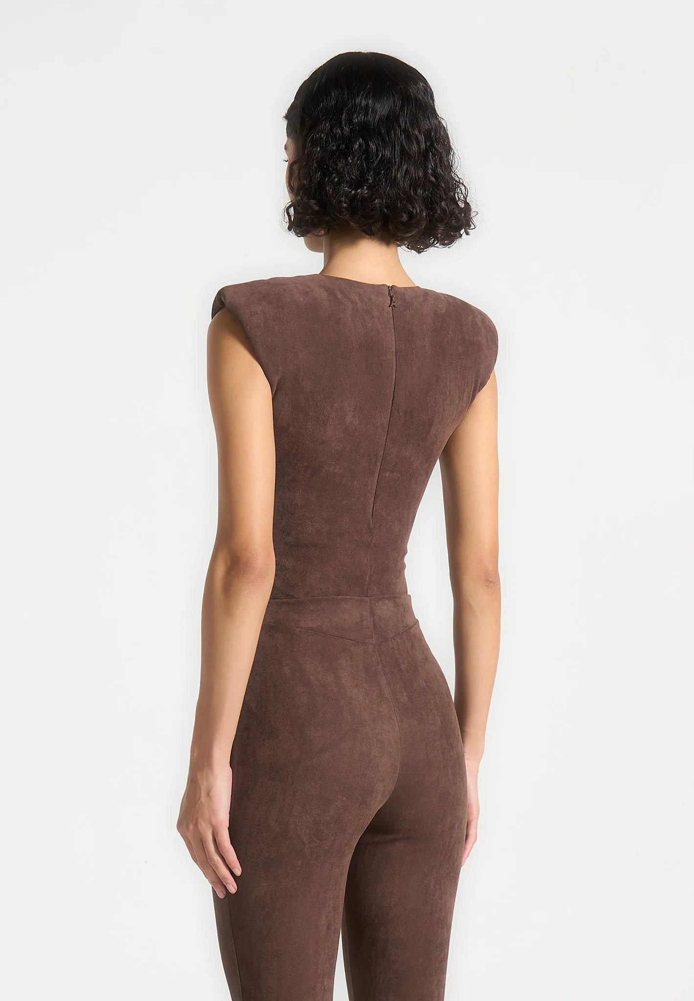 Everyday Top Cold Wash Optimized Wide Shoulder Suede Bodysuit - Brown