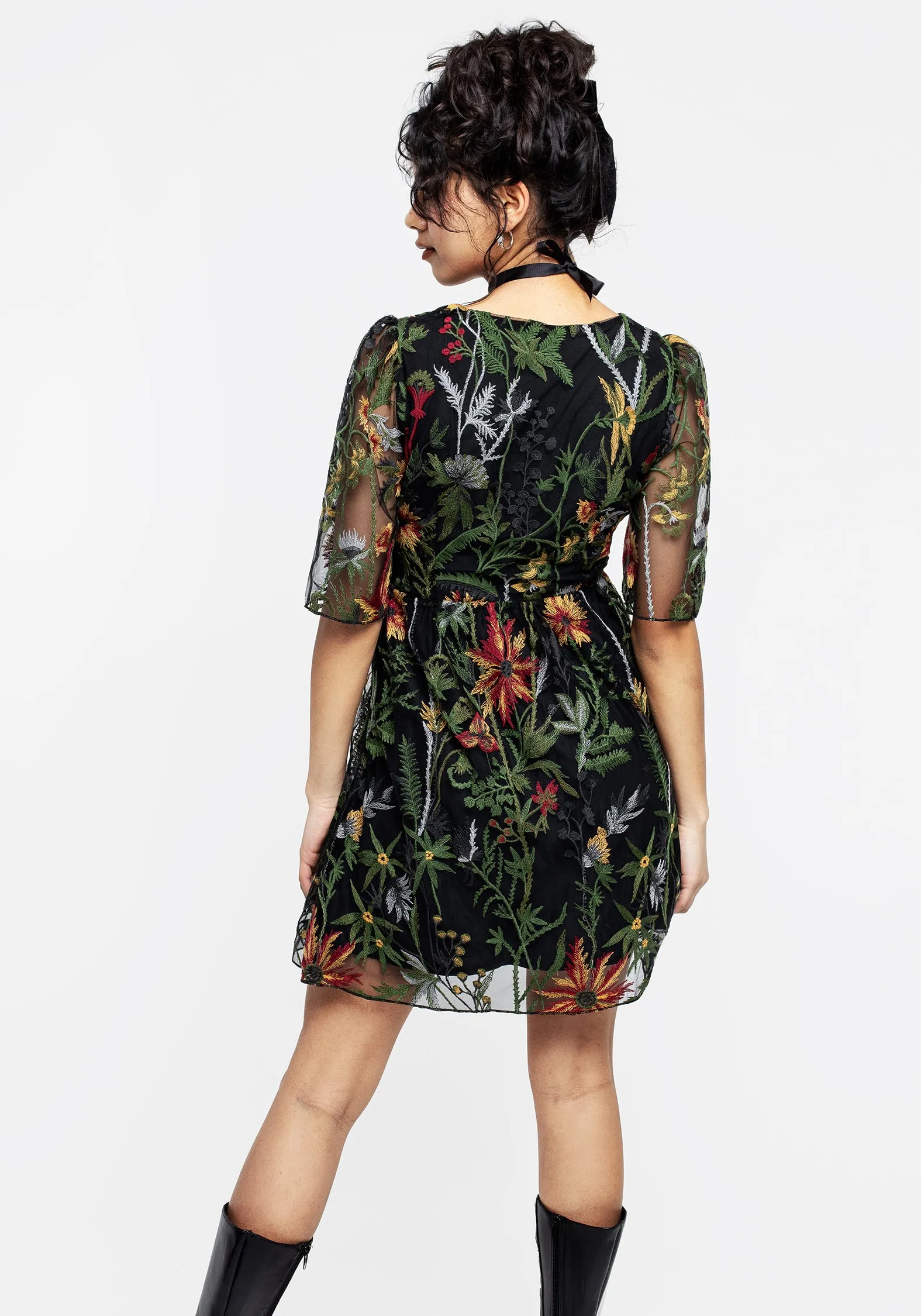 Fresh Palette Wildflower Embroidered Mesh Mini Dress