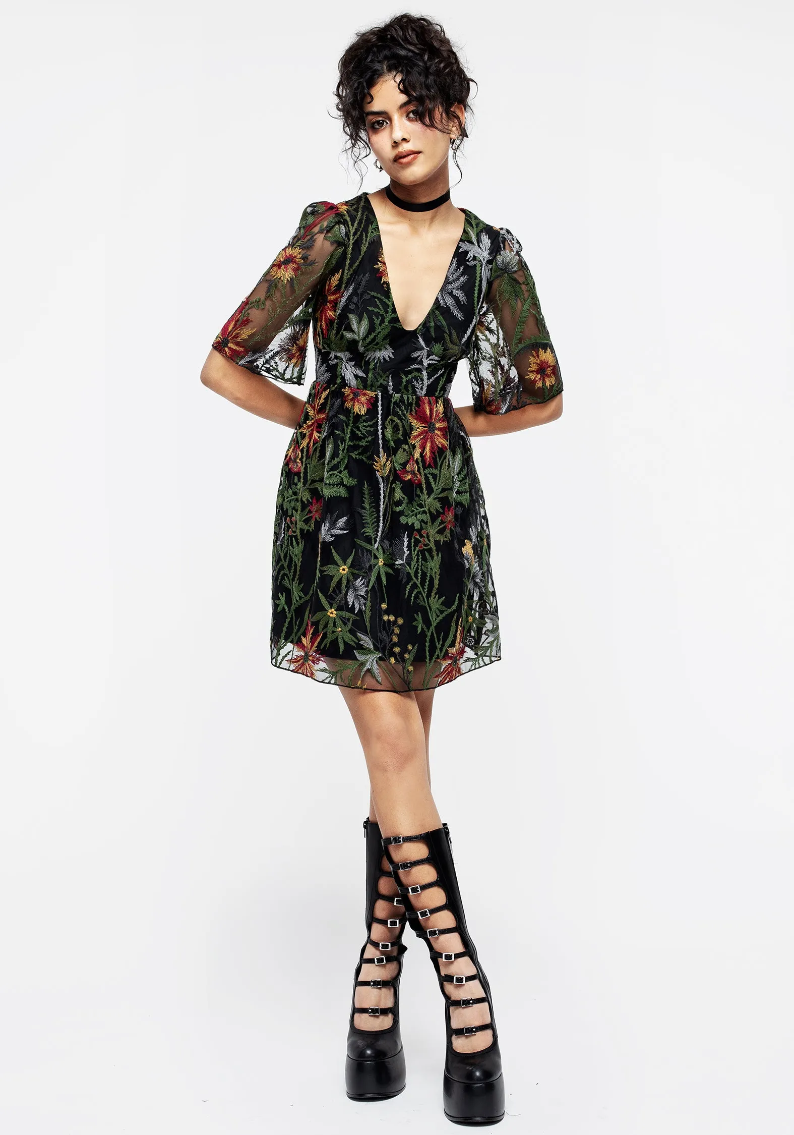 Wildflower Embroidered Mesh Mini Dress Bold Silhouette
