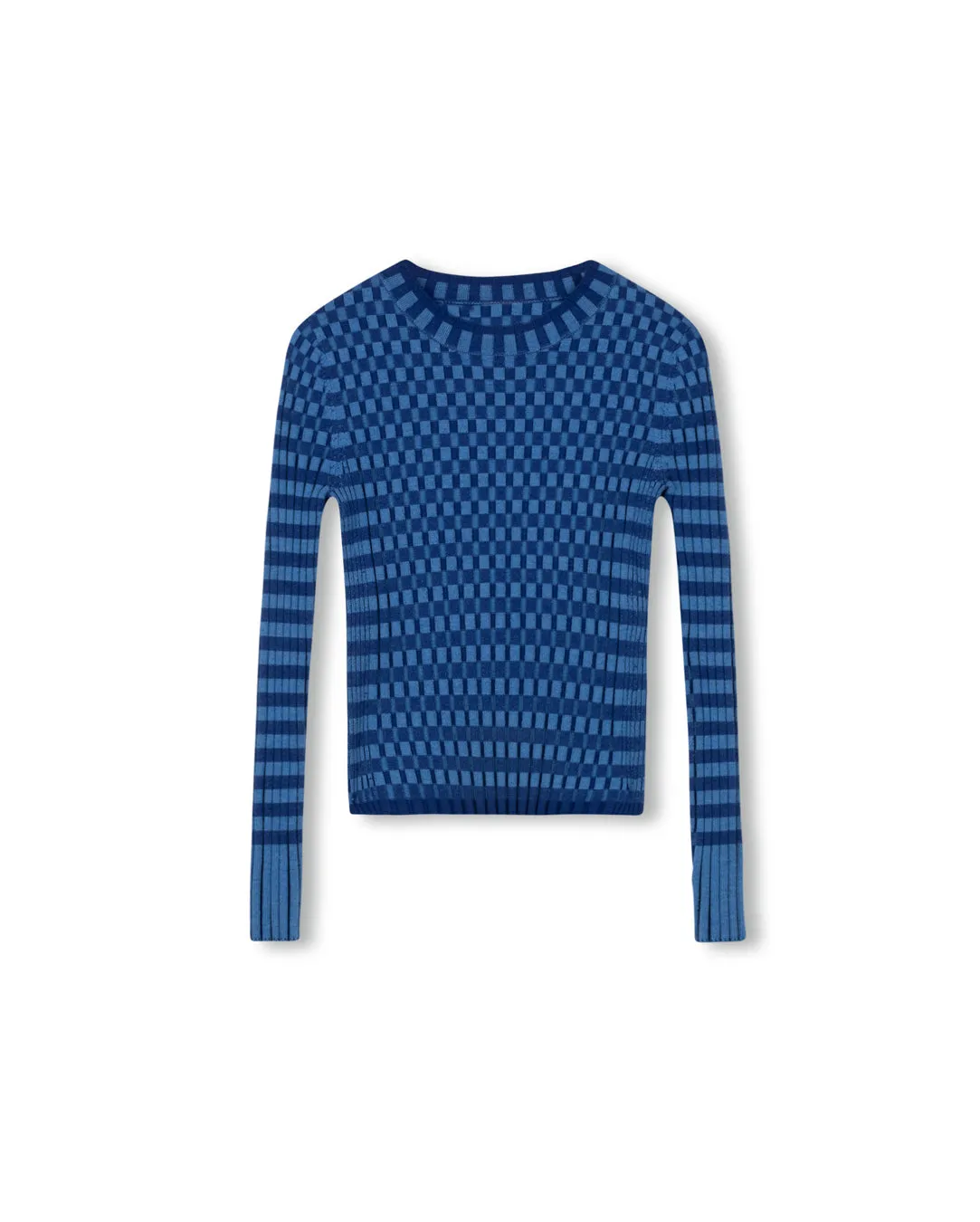 Warm Knit Design Comfy Material Ribbed Check Fitted Sweater