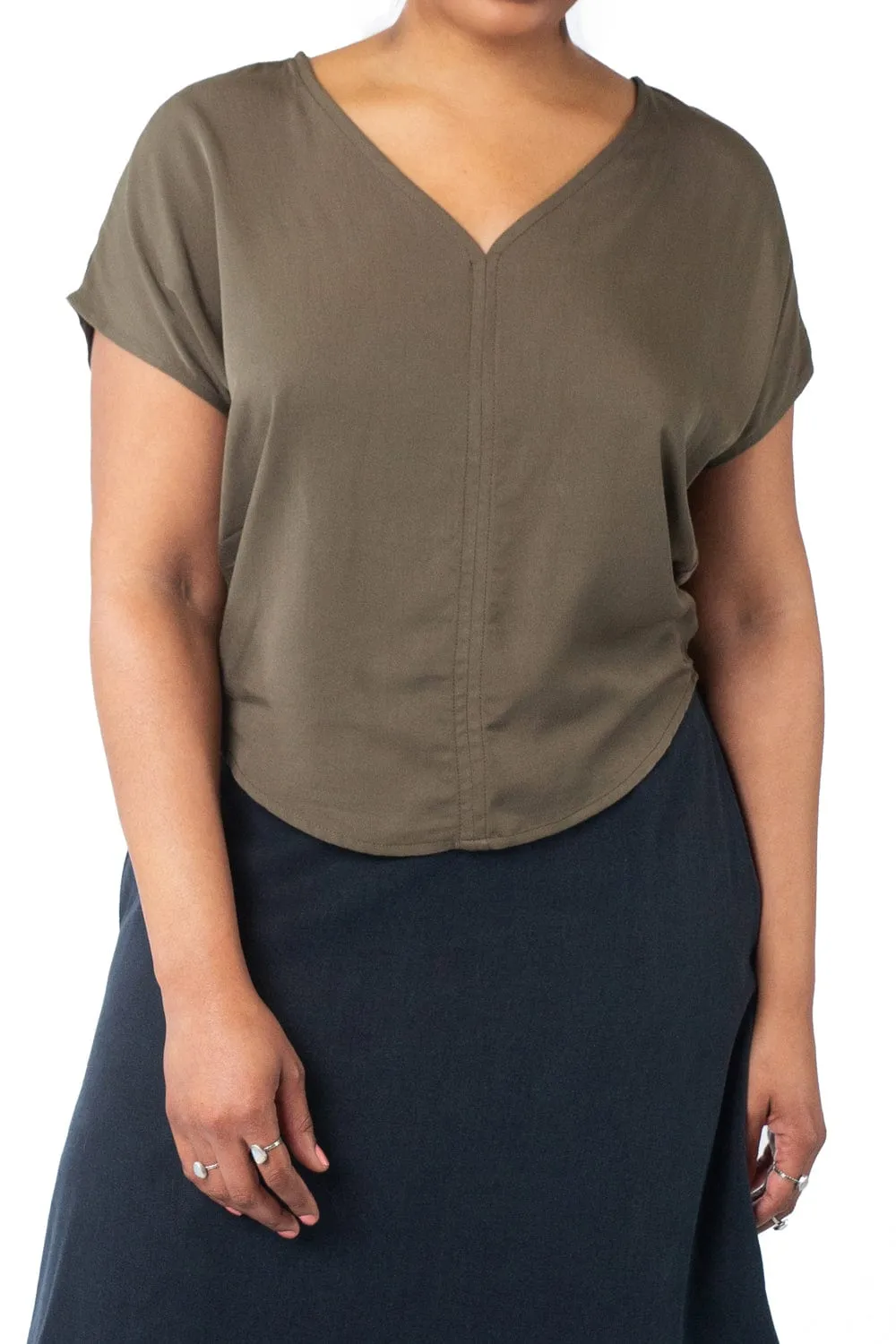 Dolman top in Olive Rayon Twill Sophisticated Look