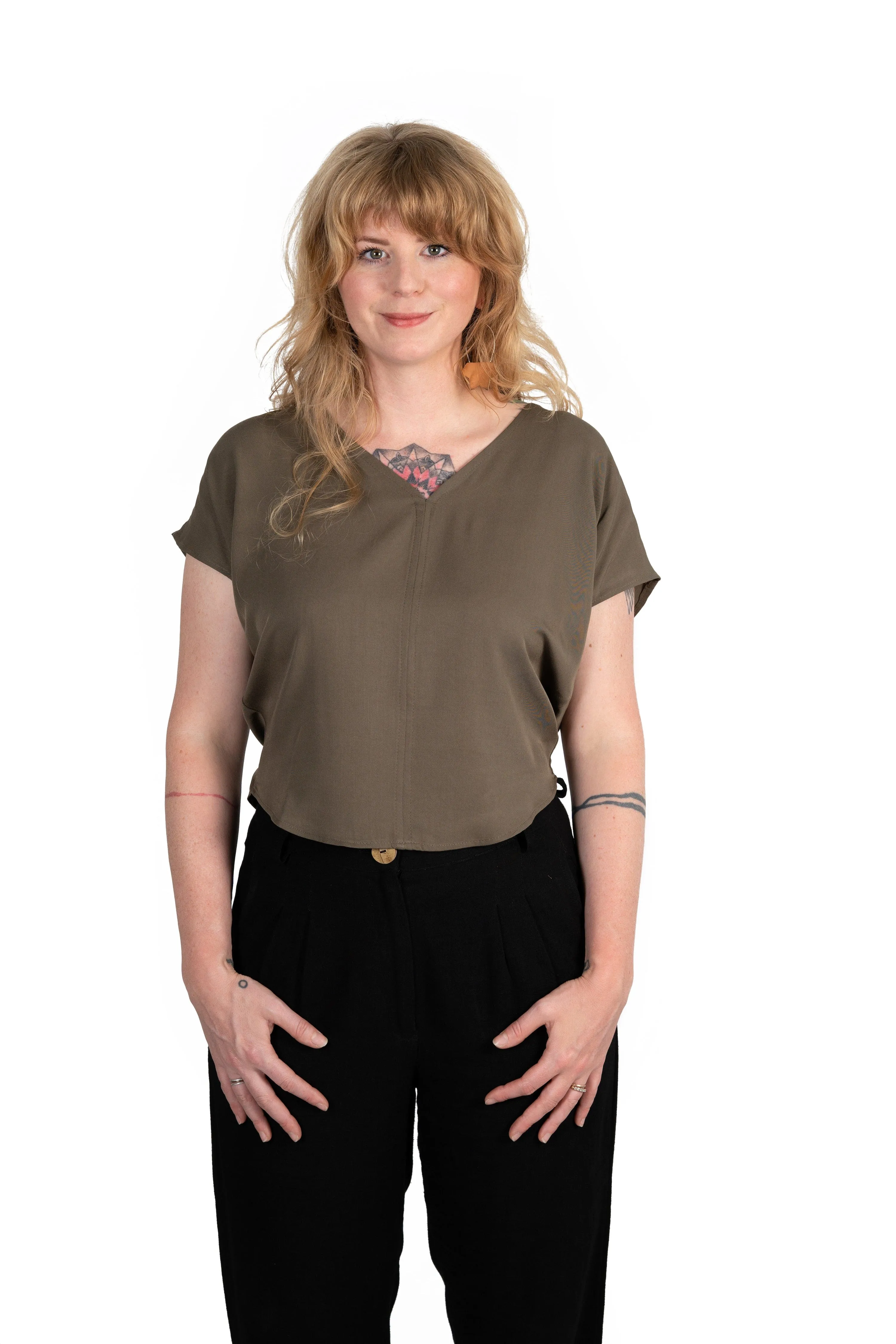Dolman top in Olive Rayon Twill Fashion Ready