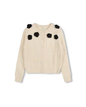 Flower Detailed Cardigan Knitted Design Cozy Knit Design