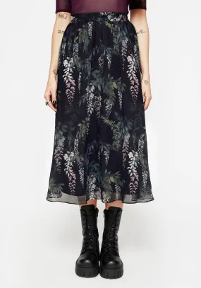 Wisteria Floral Print Chiffon Midi Skirt Minimalist fashion Classic Design