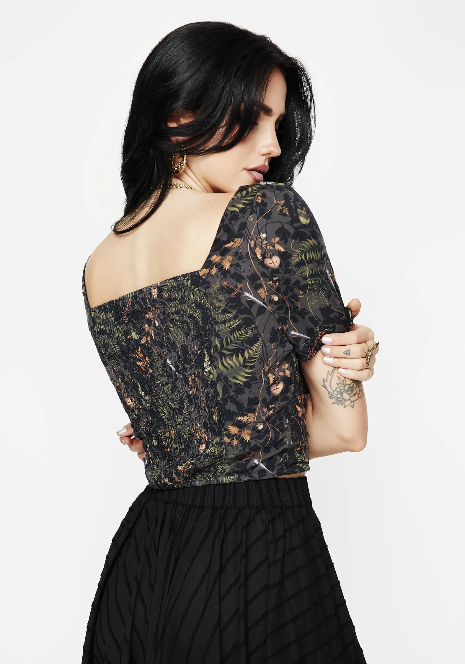 Wither Fern Print Button Up Top Airflow Ventilation Zones AthleticInspired