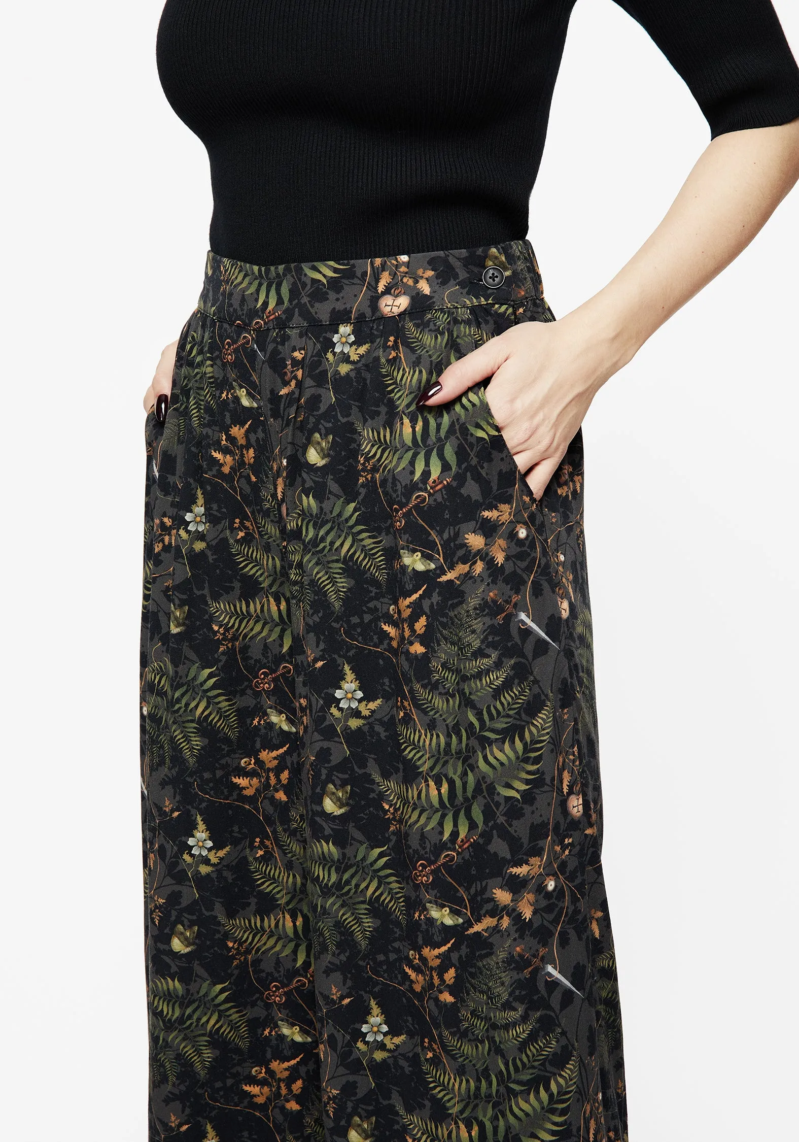 ThermalRegulation Rayon drape Wither Fern Print Wide Leg Trousers