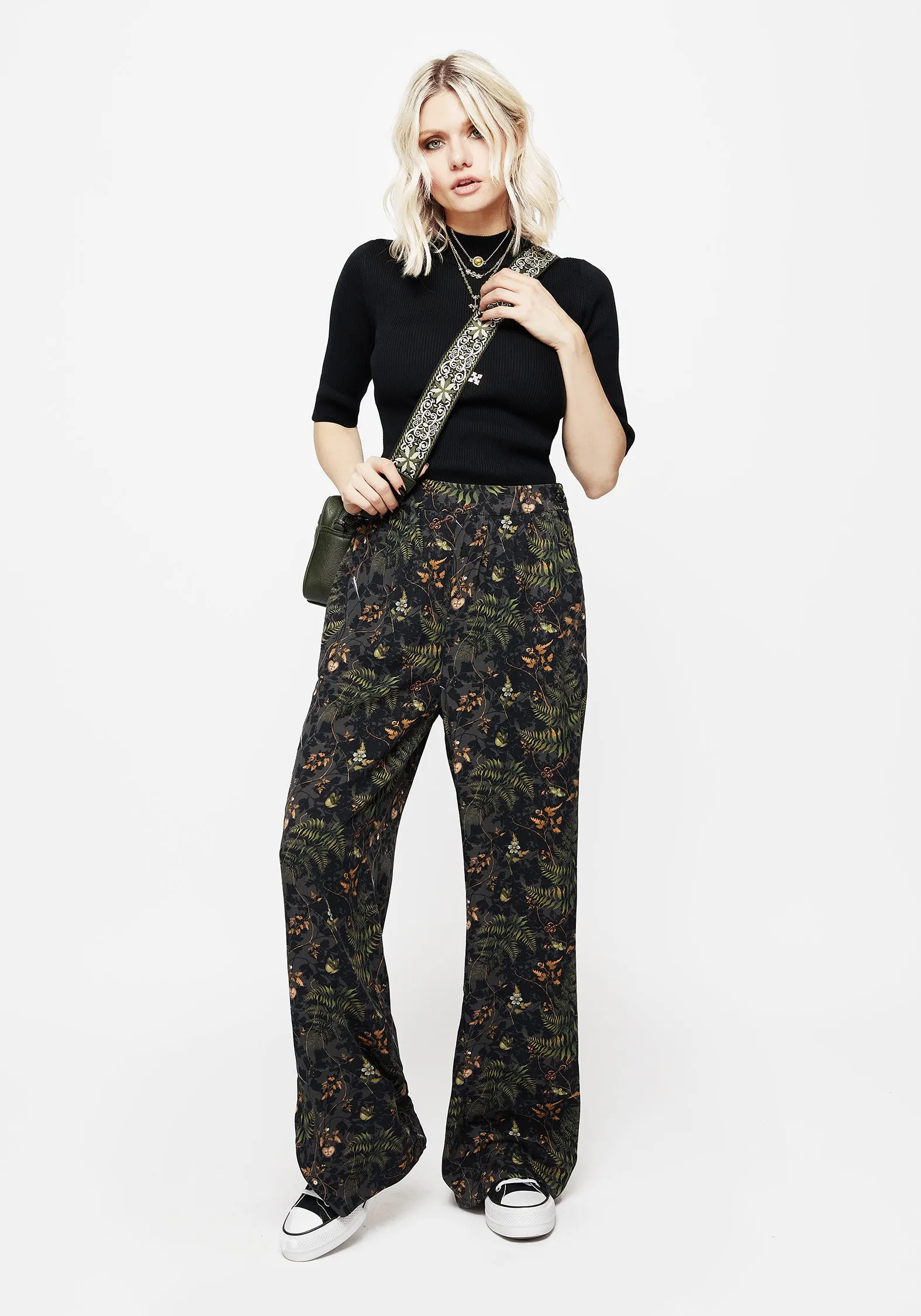 Wither Fern Print Wide Leg Trousers Durable Design