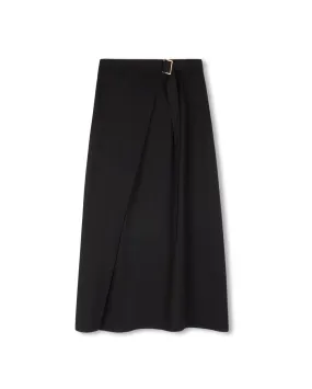 Wool Pleated Wrap SKirt Fitted Cut Functional Detail
