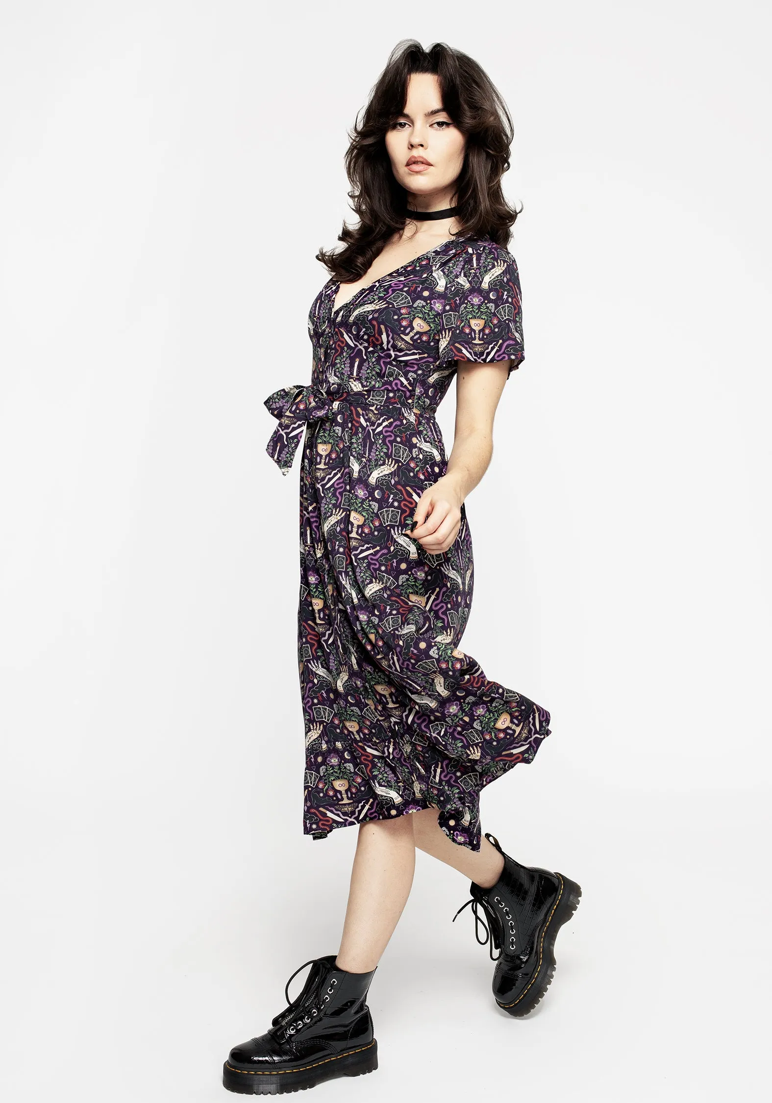 Modern Mystic Button Up Midi Dress Fitted Design