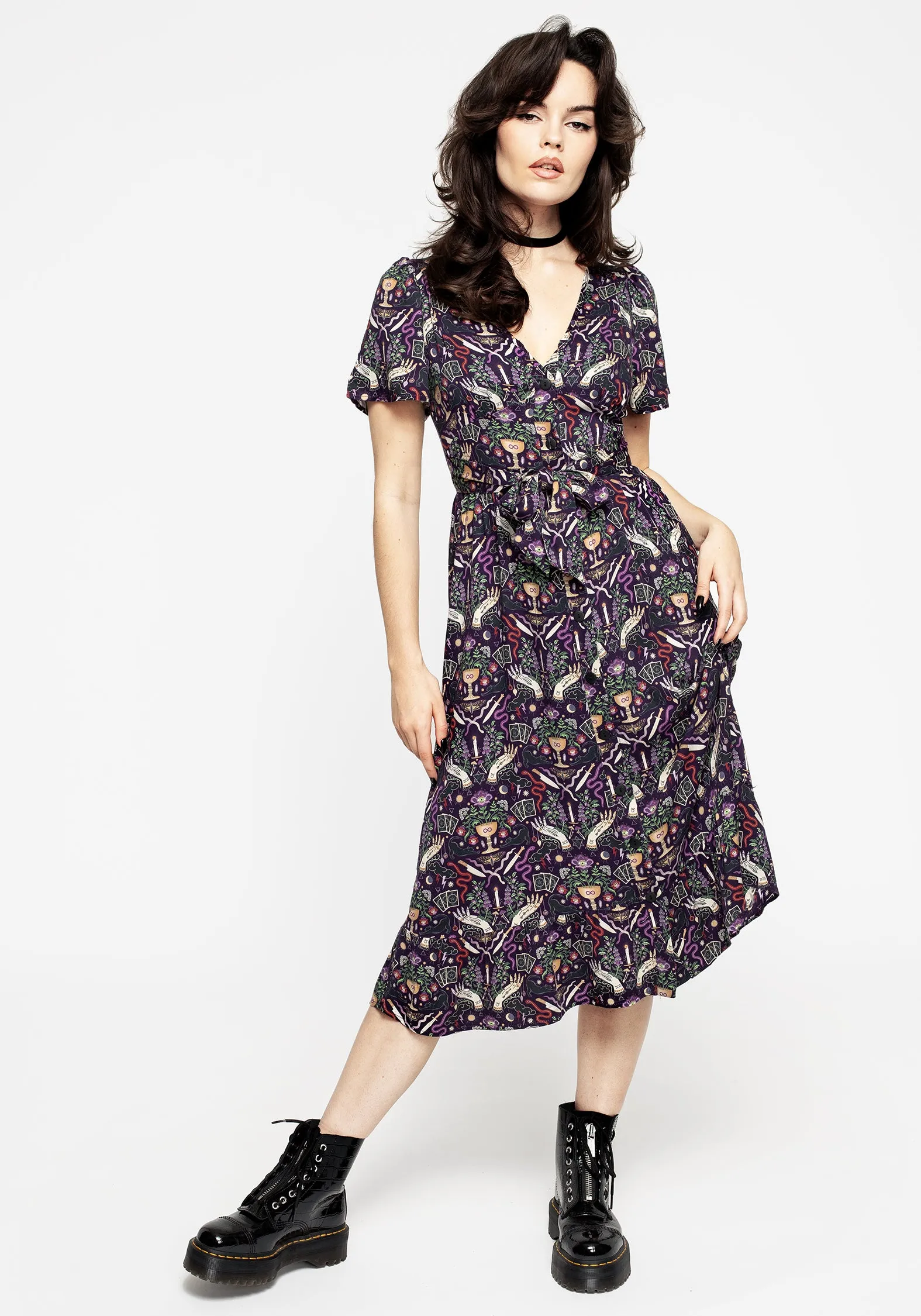Modern Mystic Button Up Midi Dress Trendy Chic british retro