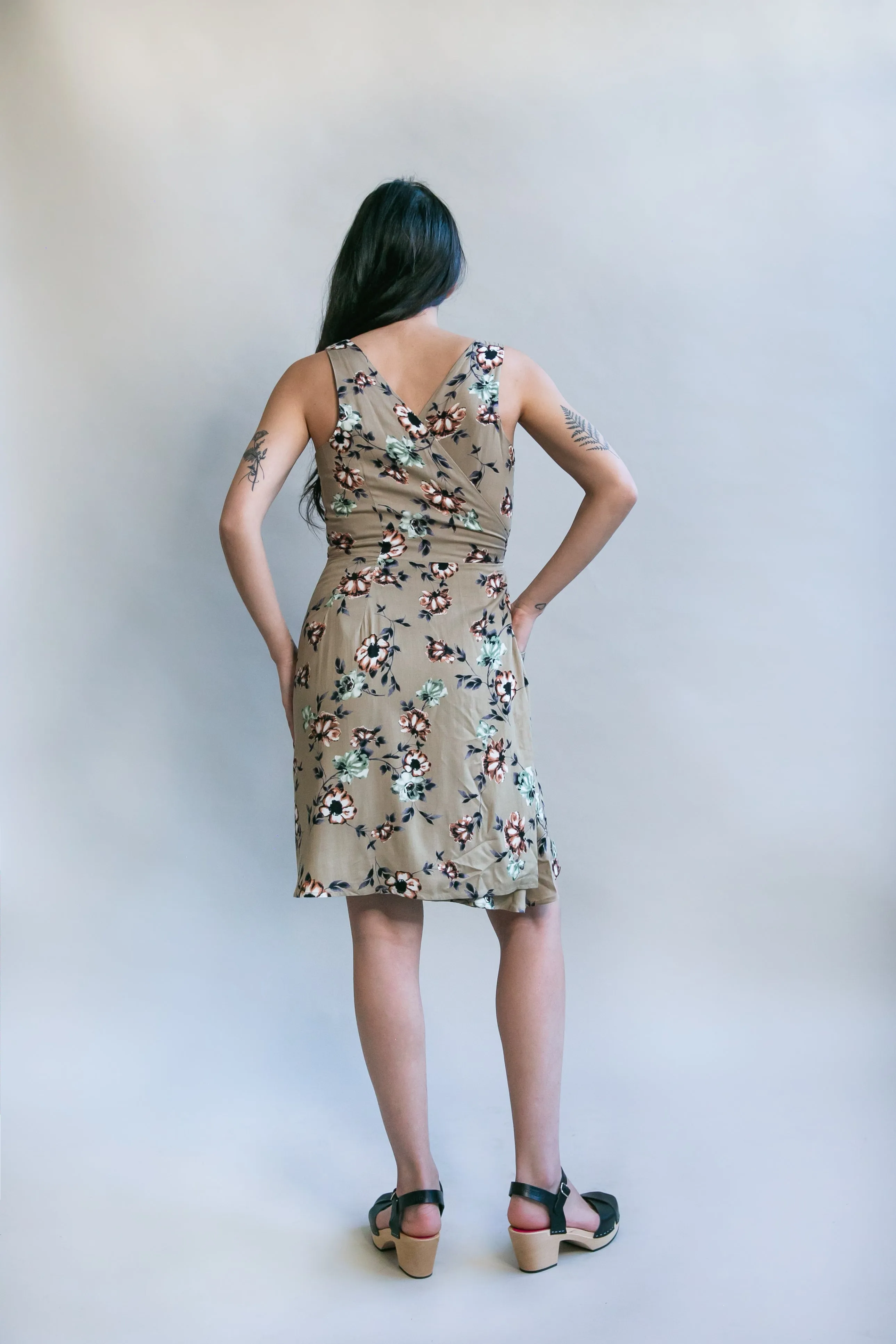Wrap Dress in Taupe Floral Formal Aura