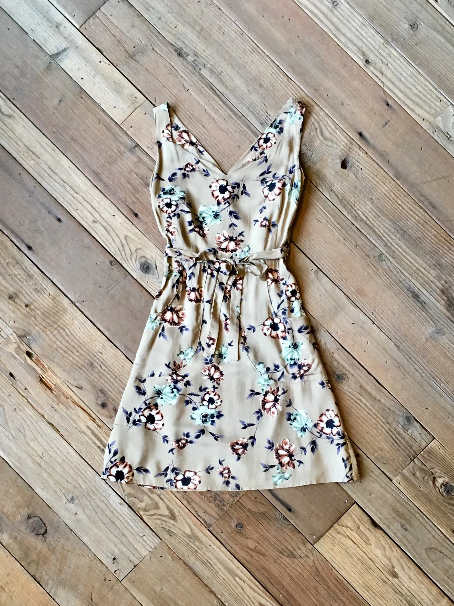 Wrap Dress in Taupe Floral Simple Elegance