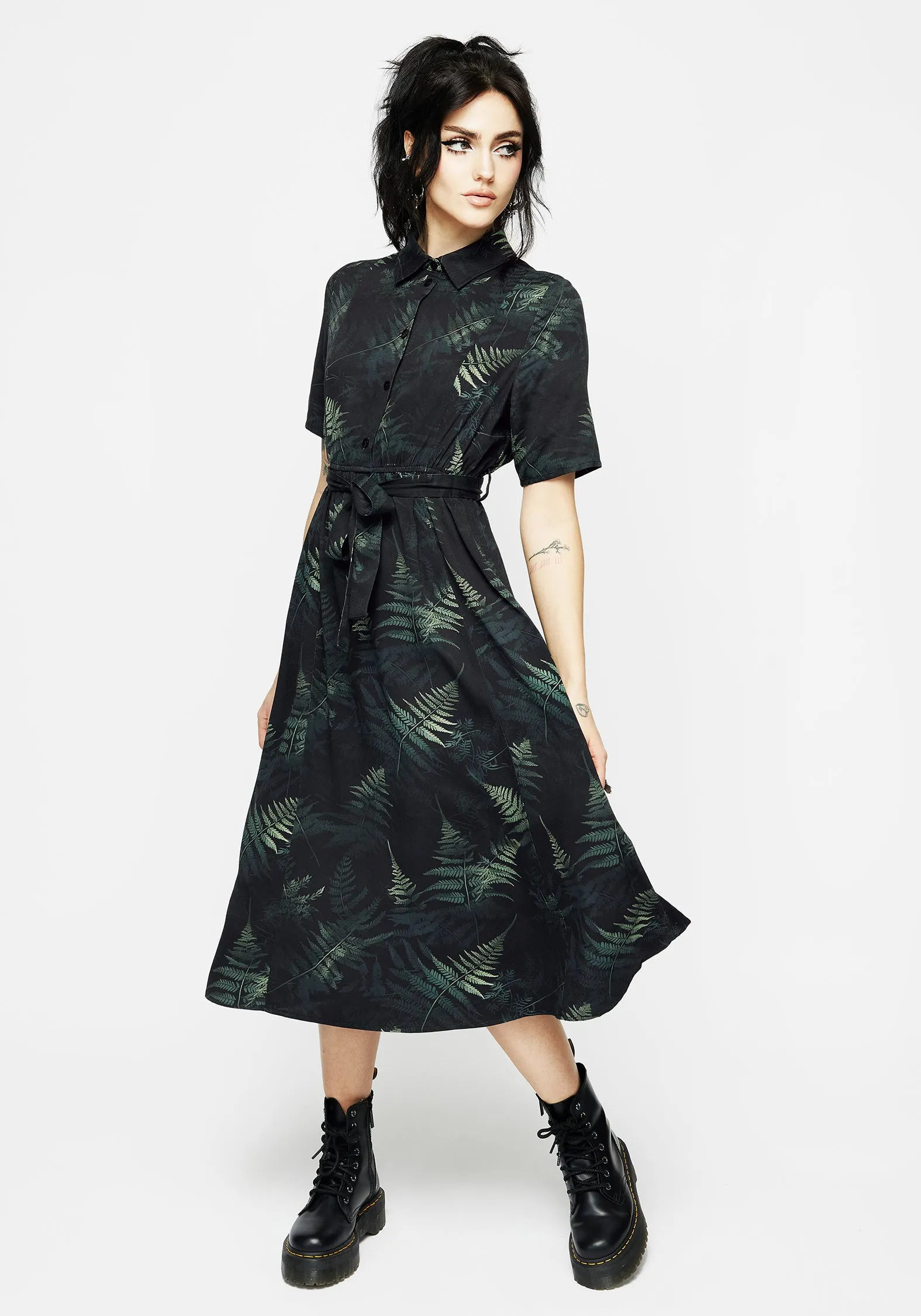 Casual Fashion Chic Traveler Fernery Midi Shirt Dress