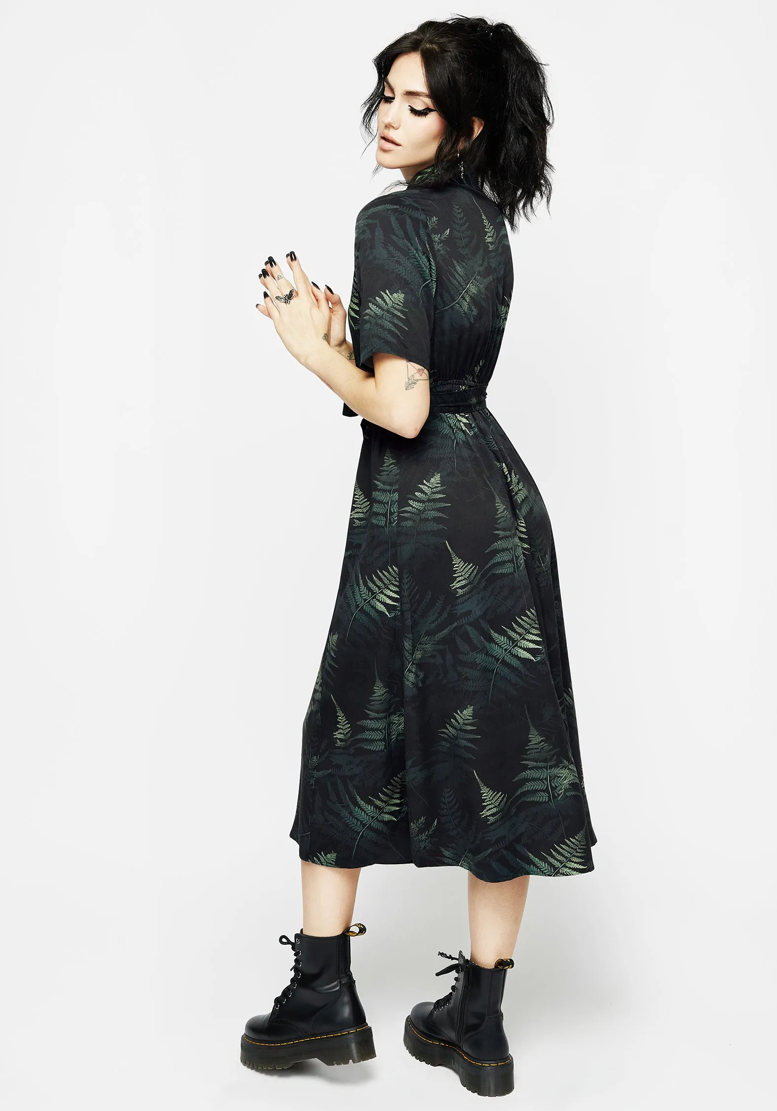 Olive Grove Effortless Style Fernery Midi Shirt Dress