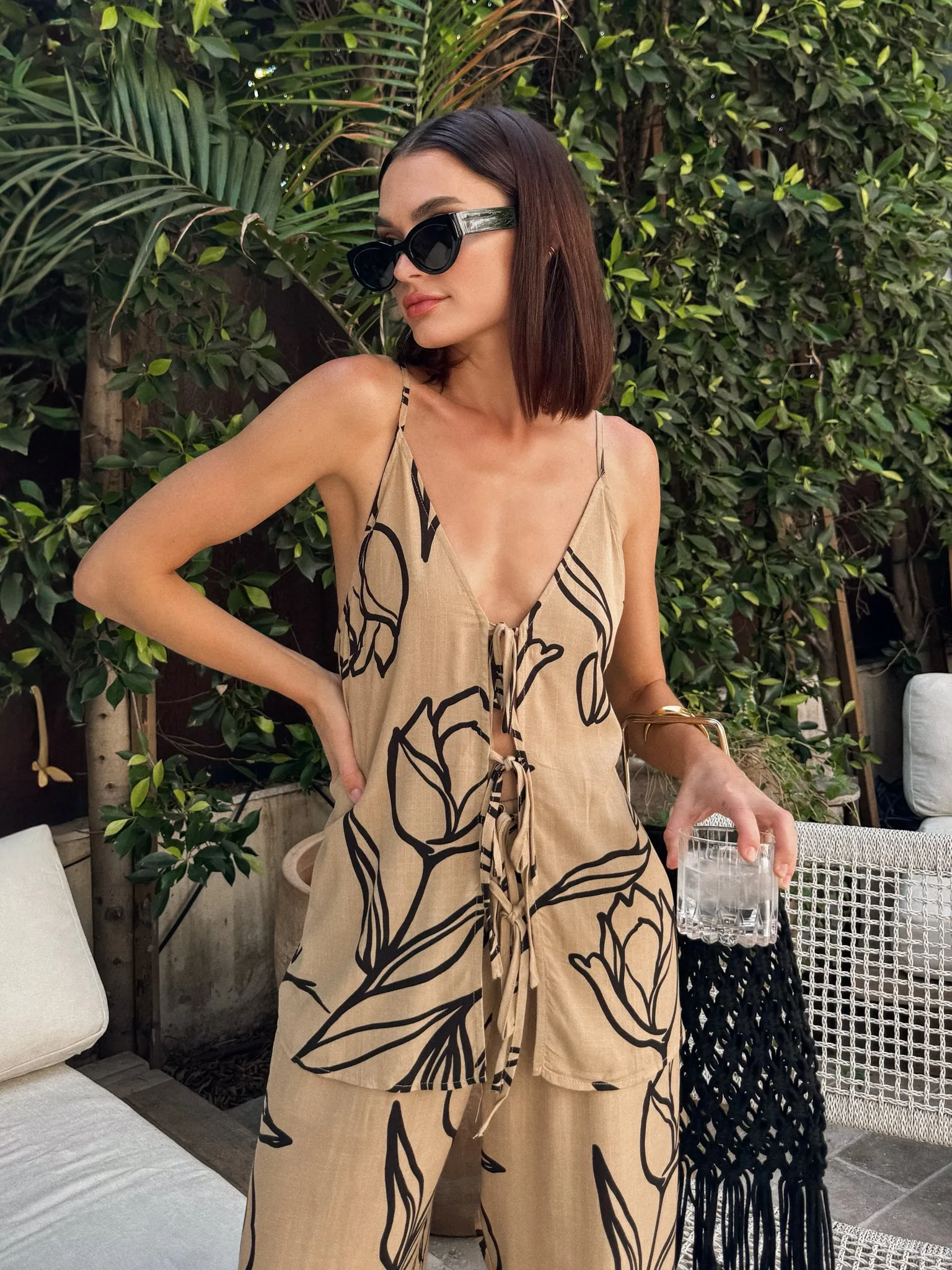 Tulips Tie Front Top - Final Sale Gentle Fabric Natural Odor Control