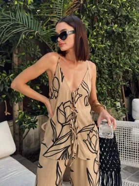 Tulips Tie Front Top - Final Sale Gentle Fabric Natural Odor Control