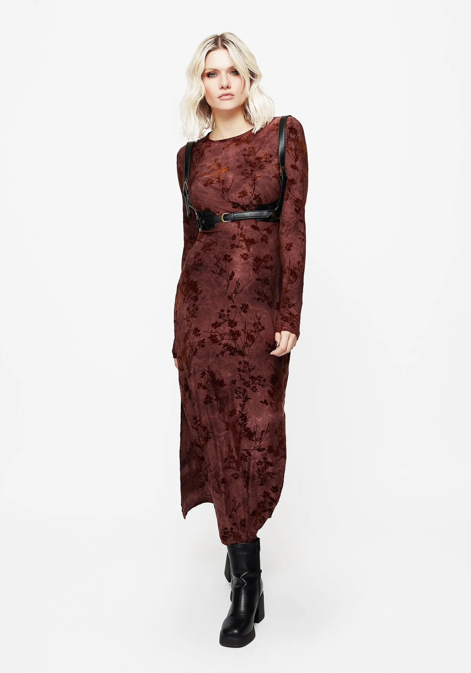 Wytchelm Flocked Velour Midaxi Dress - Red Dreamy Look