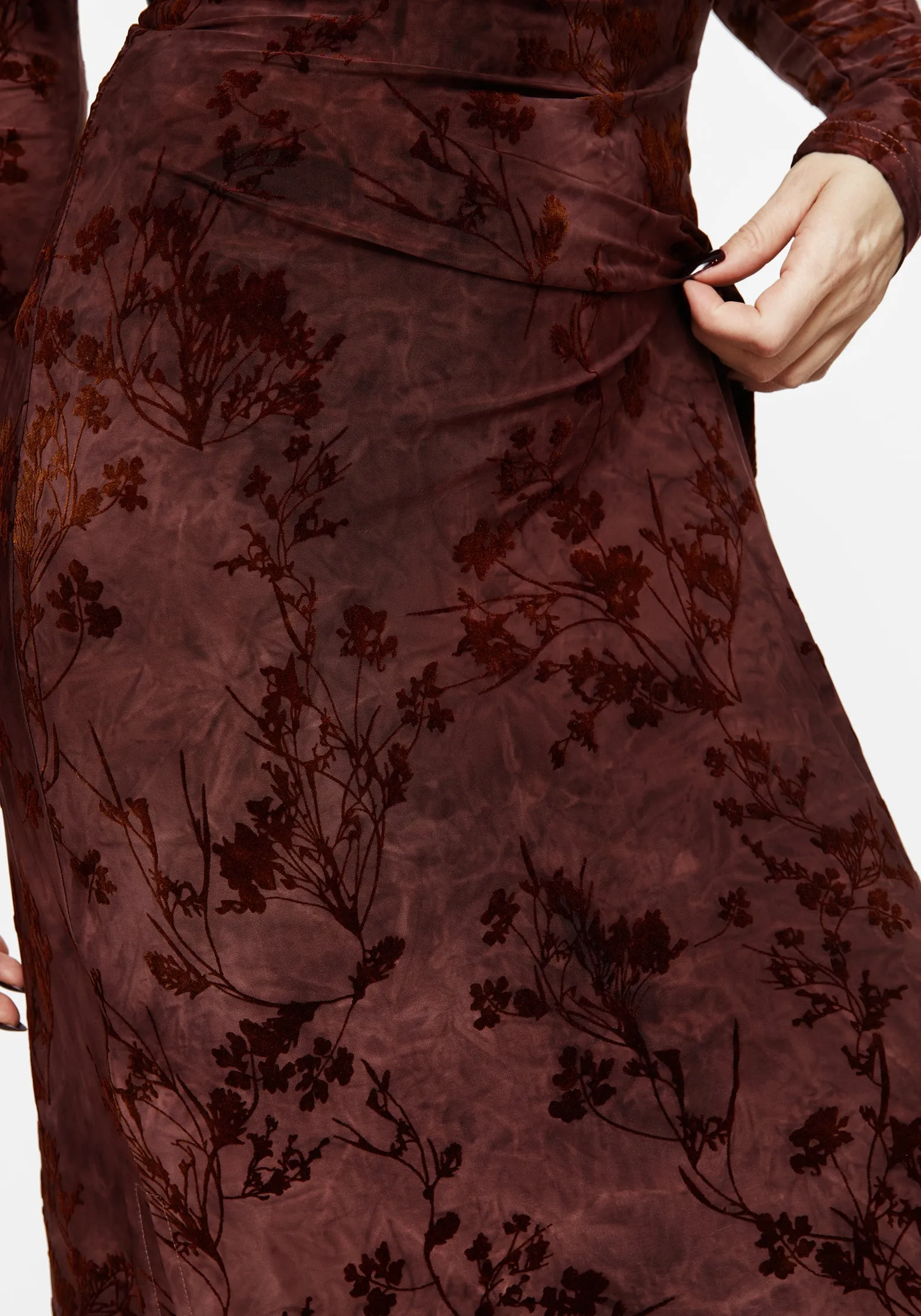 Easy Comfort Look Minimalist feel Wytchelm Flocked Velour Midaxi Dress - Red