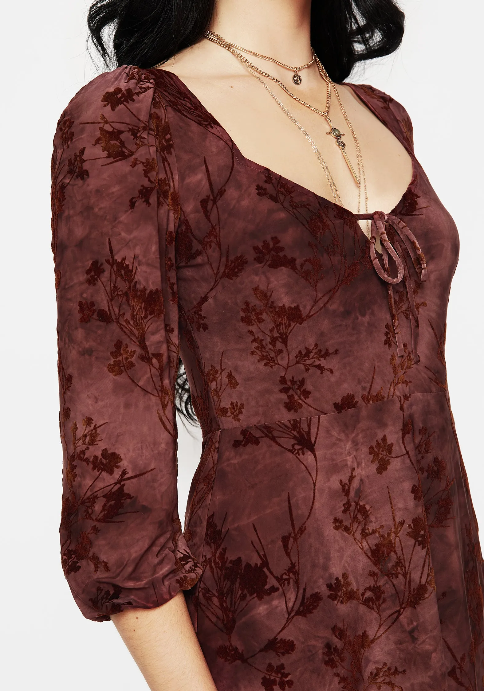 Wytchelm Floral Flocked Velour Mini Dress - Red Hot Edge Scene Pop