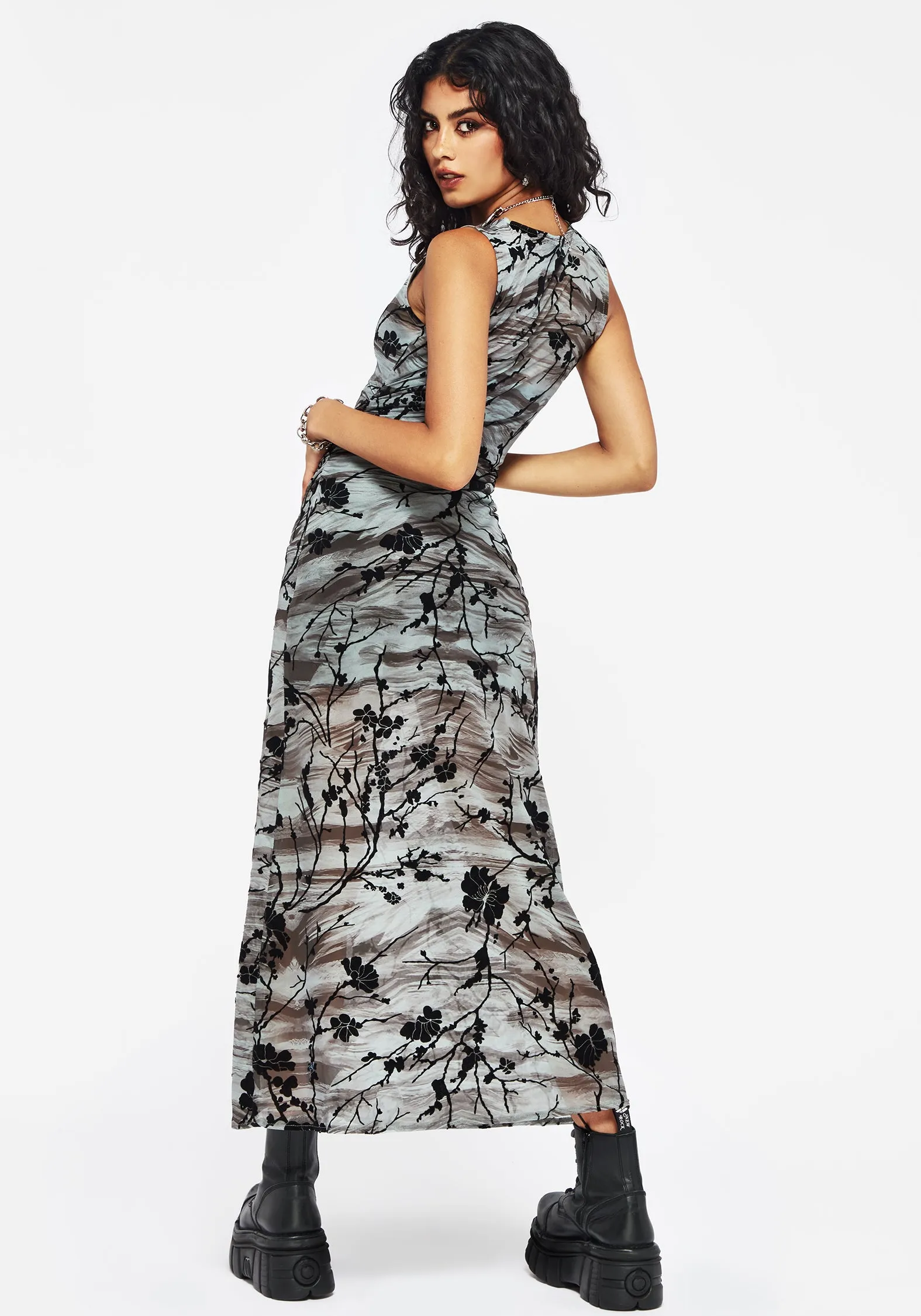 Wytchelm Sleeveless Flocked Midaxi Dress - Blue Fashion Mix Chill Comfort