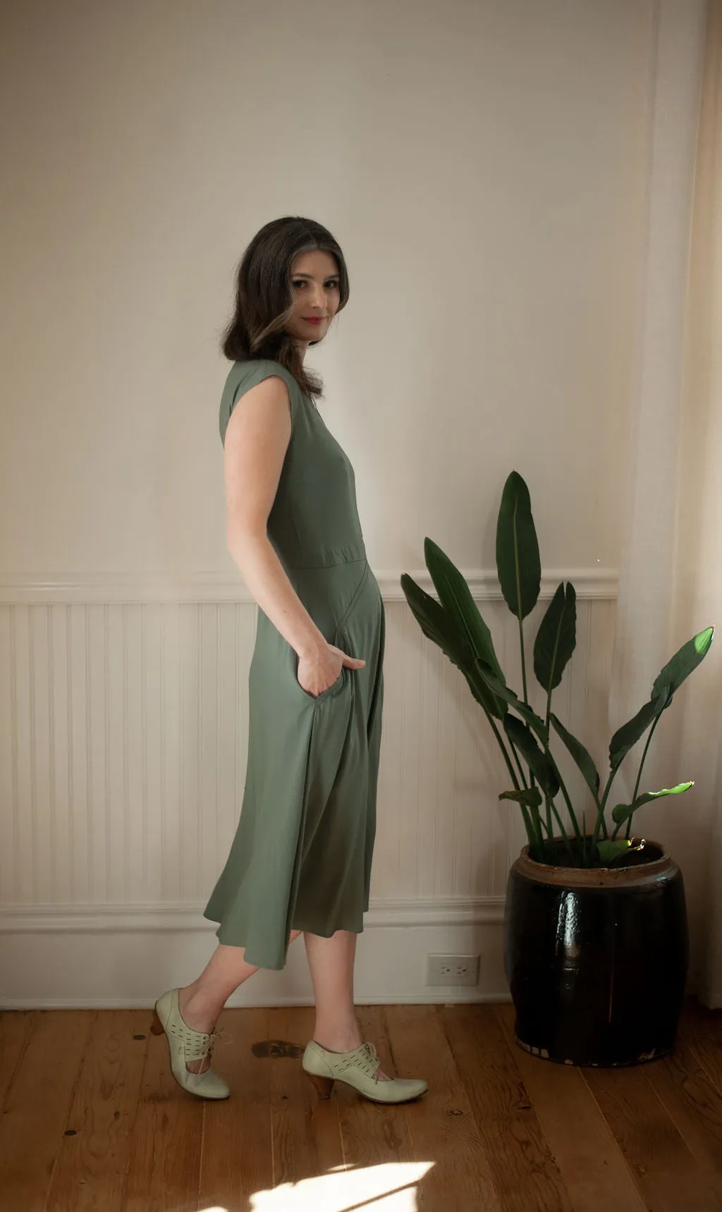 Vibrant Style Xena Dress in Sage Green Challis