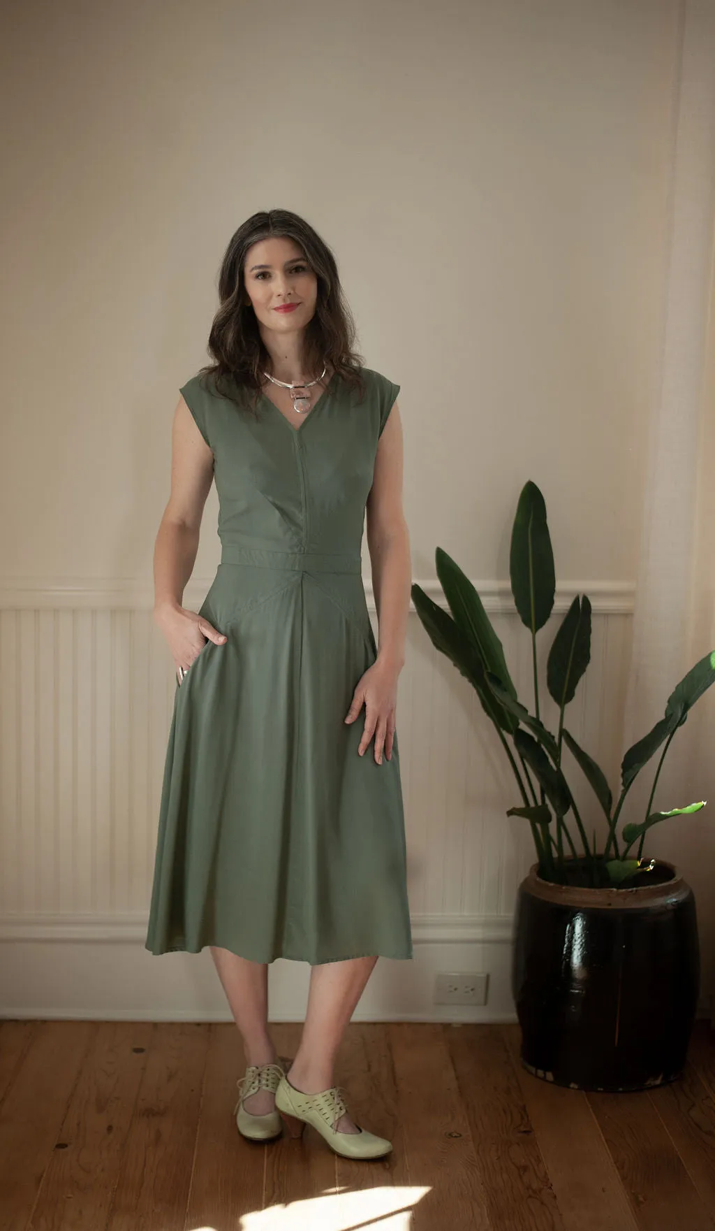 Xena Dress in Sage Green Challis Trend Focused Comfortable Fashion