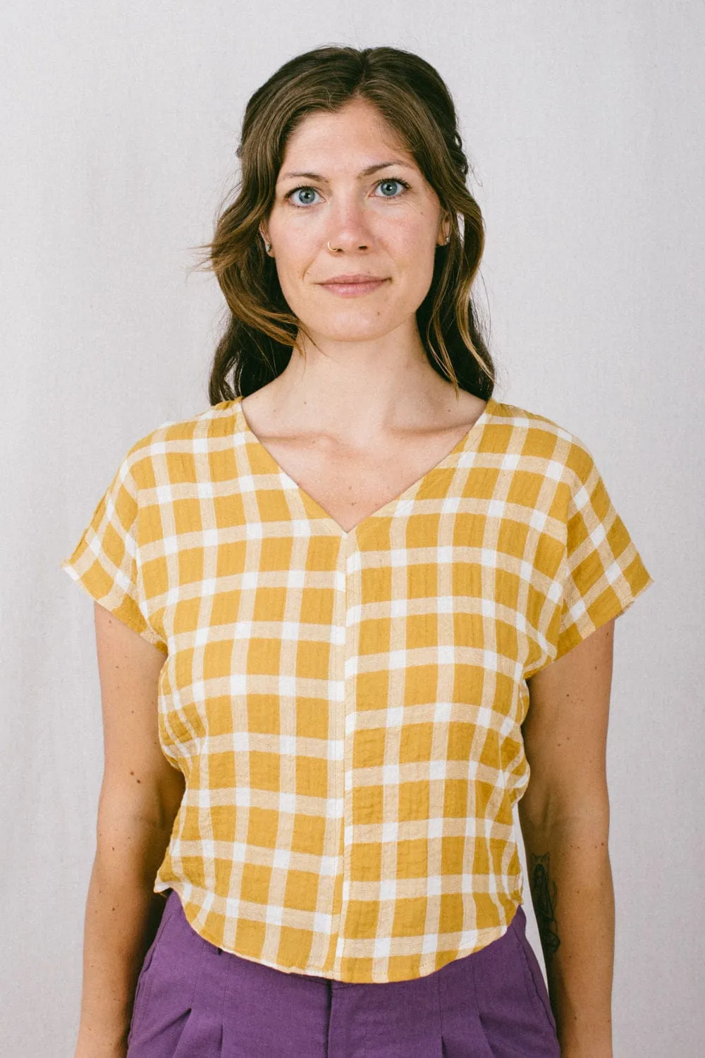 Dolman Top in Marigold Checker Breathable Knit Wear