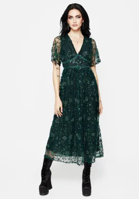 Glimmer Embroidered Sequin Lace Angel Sleeve Midaxi Dress Quick Layer