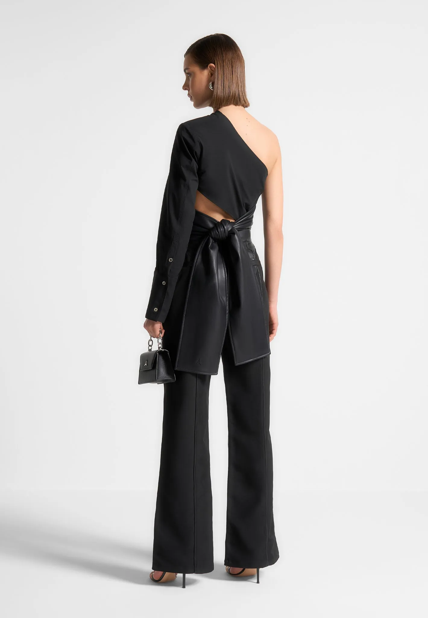 hypoallergenic material Coralie - One Sleeve Leather Wrap Top - Black