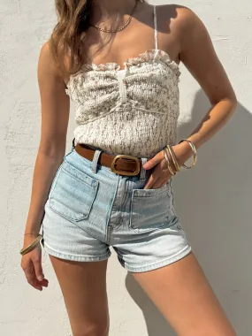 Natural Fiber Composition Reinforced Neckline Stitching Chardonnay Smocked Tank - Final Sale