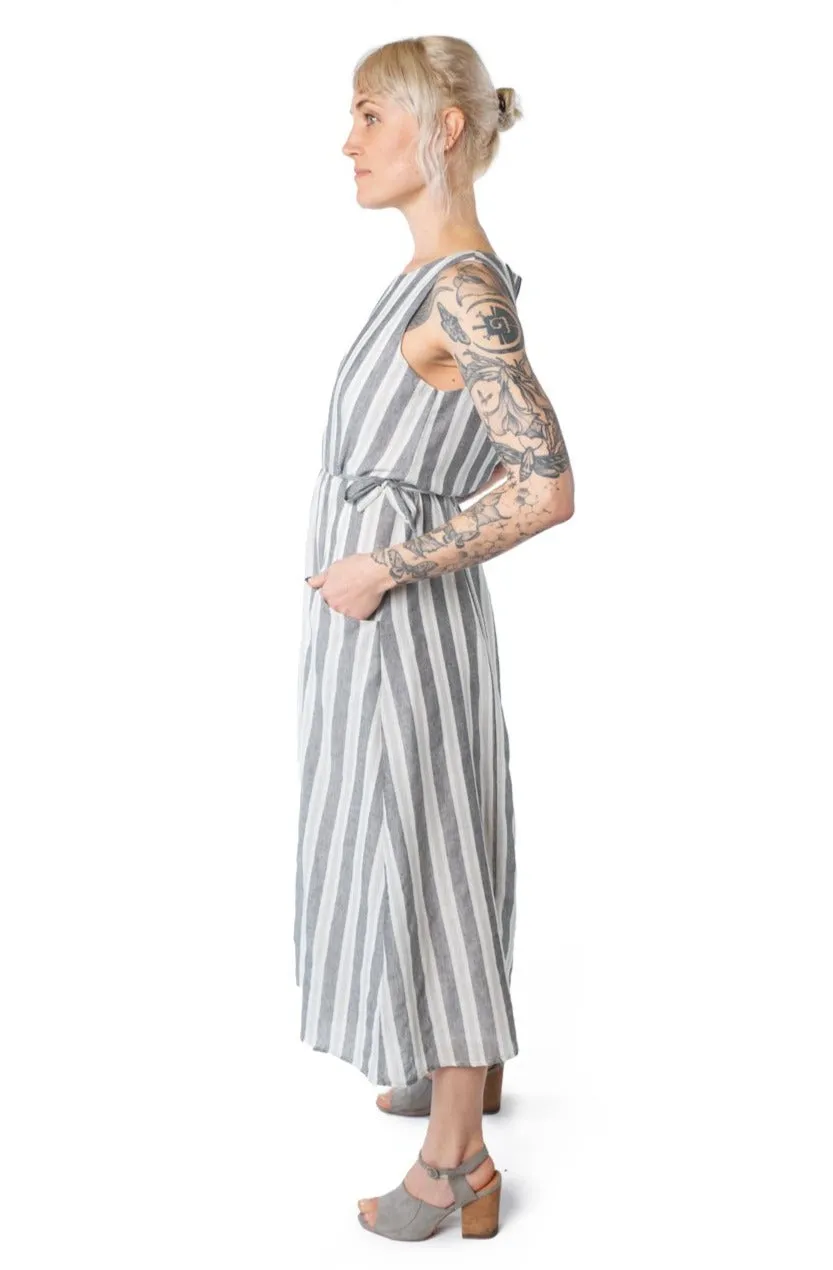 Rhiannon Dress in Stone Stripe Soft Hue Soft Detail