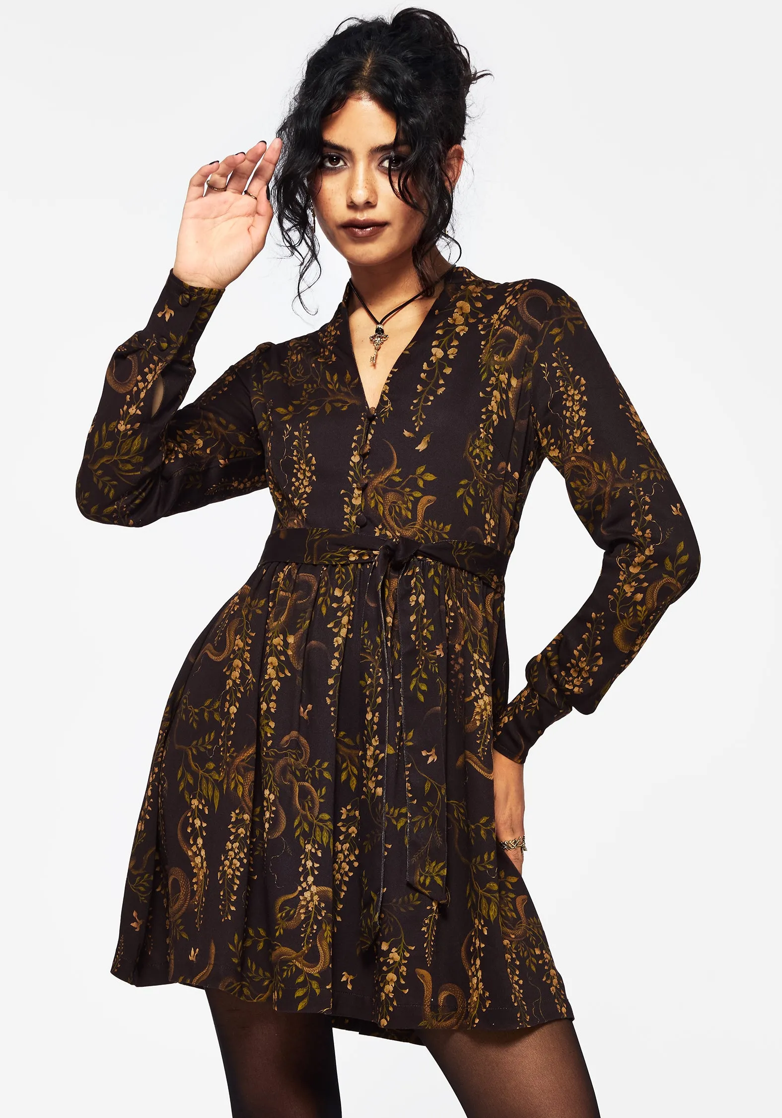 Bold-Color Azazel Snake Printed Belted Mini Dress