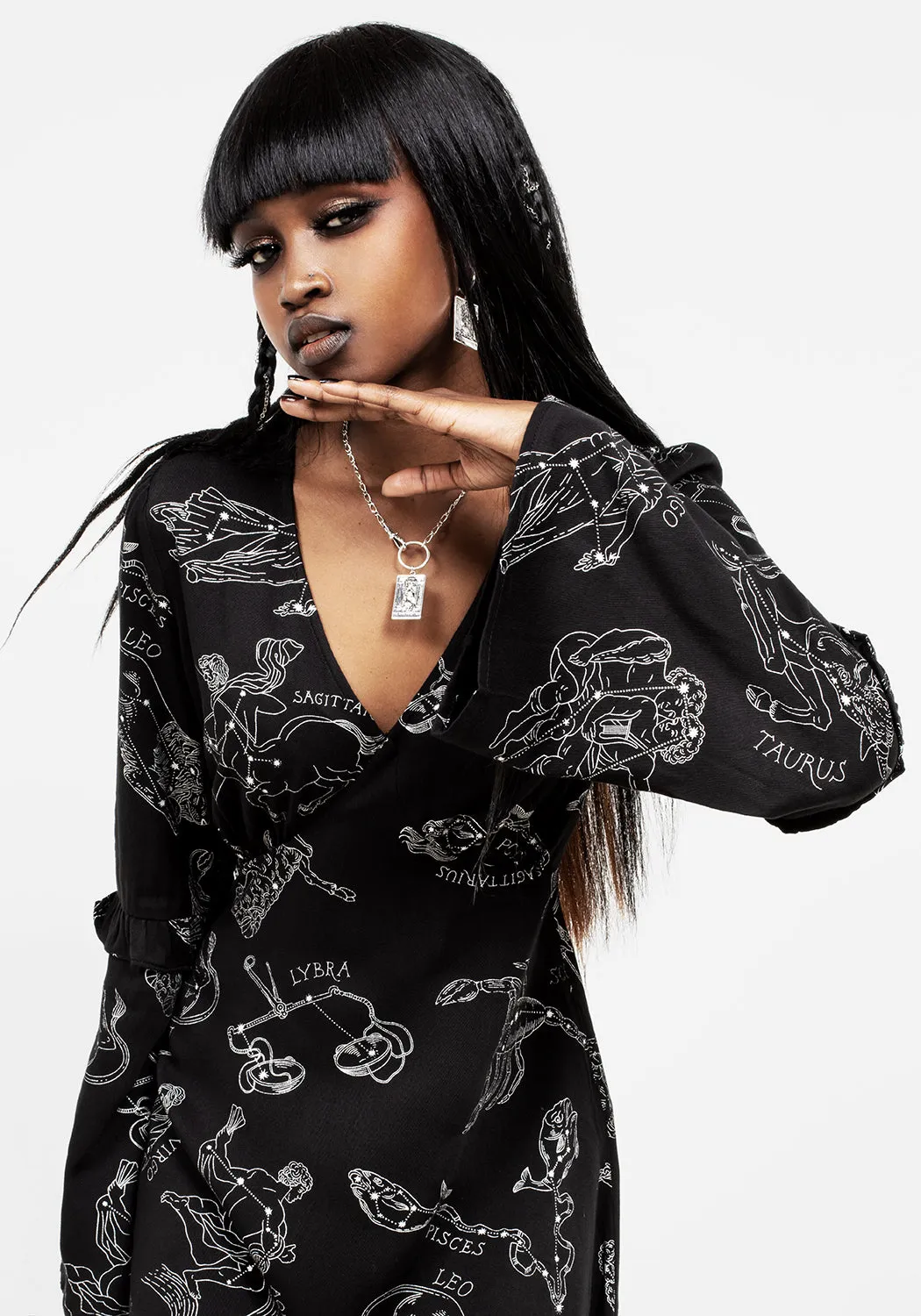 Practical work-to-play piece Occasion Ready Zodiac Flare Sleeve Mini Dress