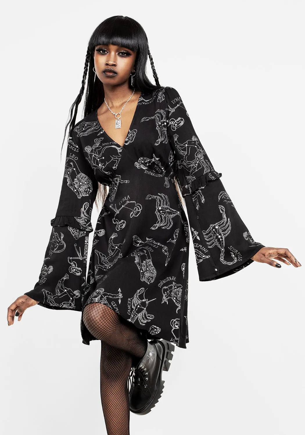 Zodiac Flare Sleeve Mini Dress Chill Wear Natural Flow